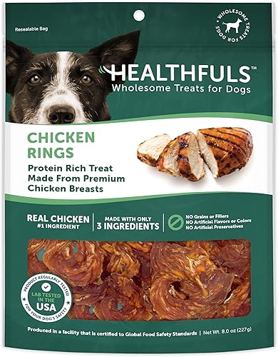 HEALTHFULS Anillos de pollo, 8 onzas Golosinas saludables y ricas en proteínas para perros Masticables para perros