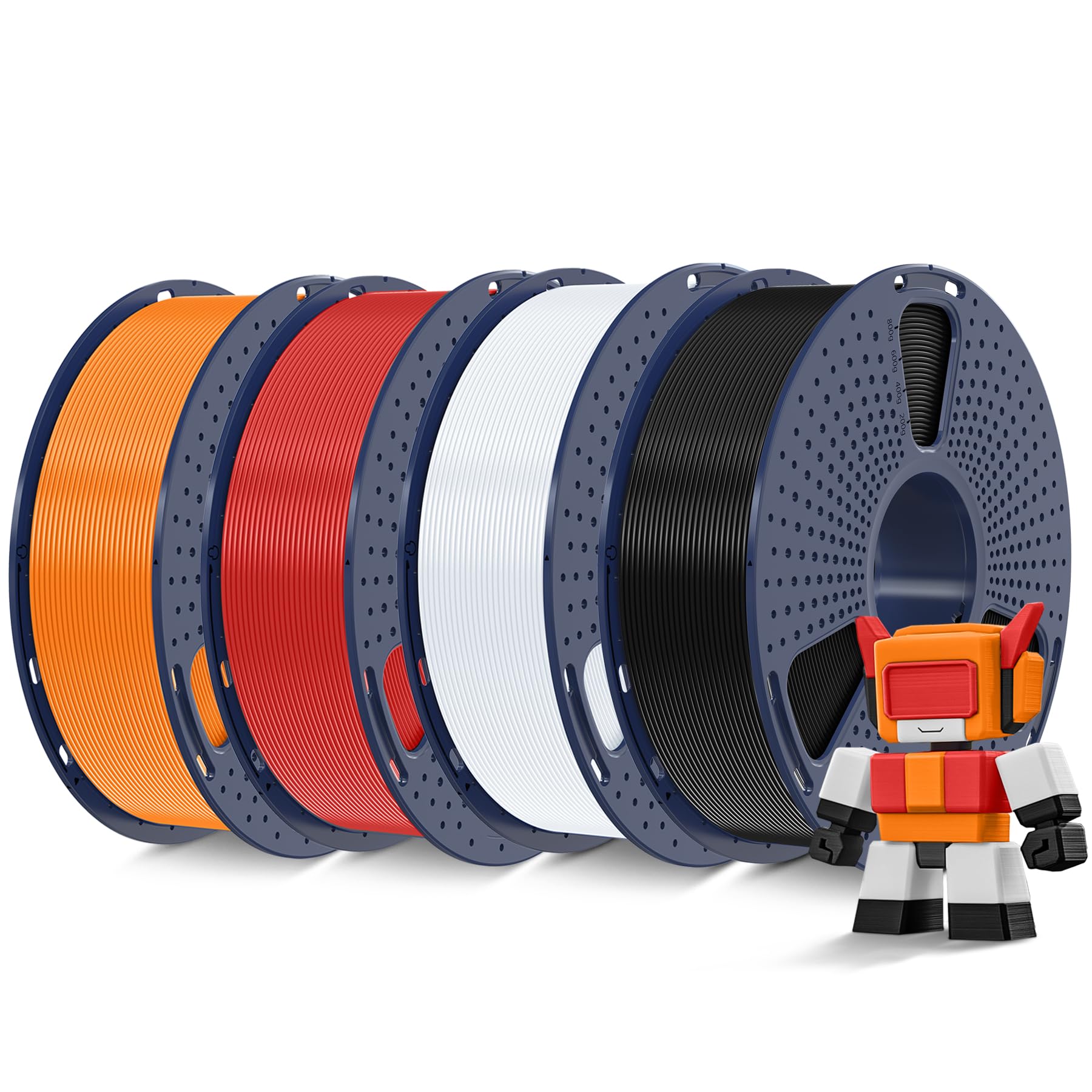SUNLU Filamento PLA ad alta velocità da 4 kg da 1,75 mm, intervallo di stampa 30 mm/s - 600 mm/s, filamento stampante 3D da 4 kg, 1 kg per bobina, confezione da 4, 4 colori, nero, bianco, rosso e