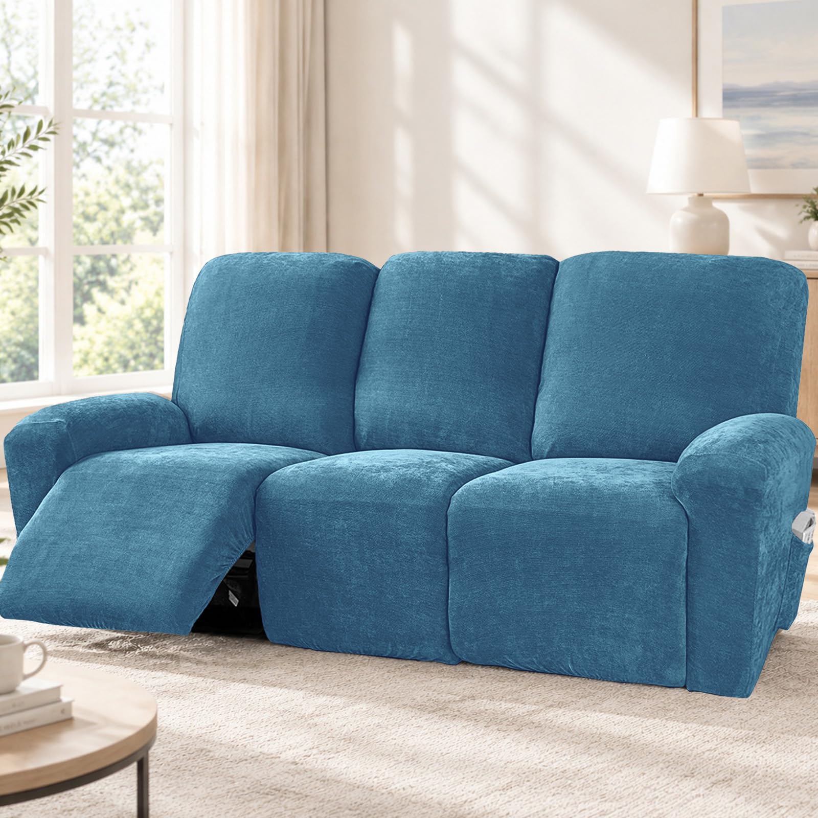 Stretch Velvet Recliner Sofa Cover, 3-Seater Recliner Chair Cover — image 1