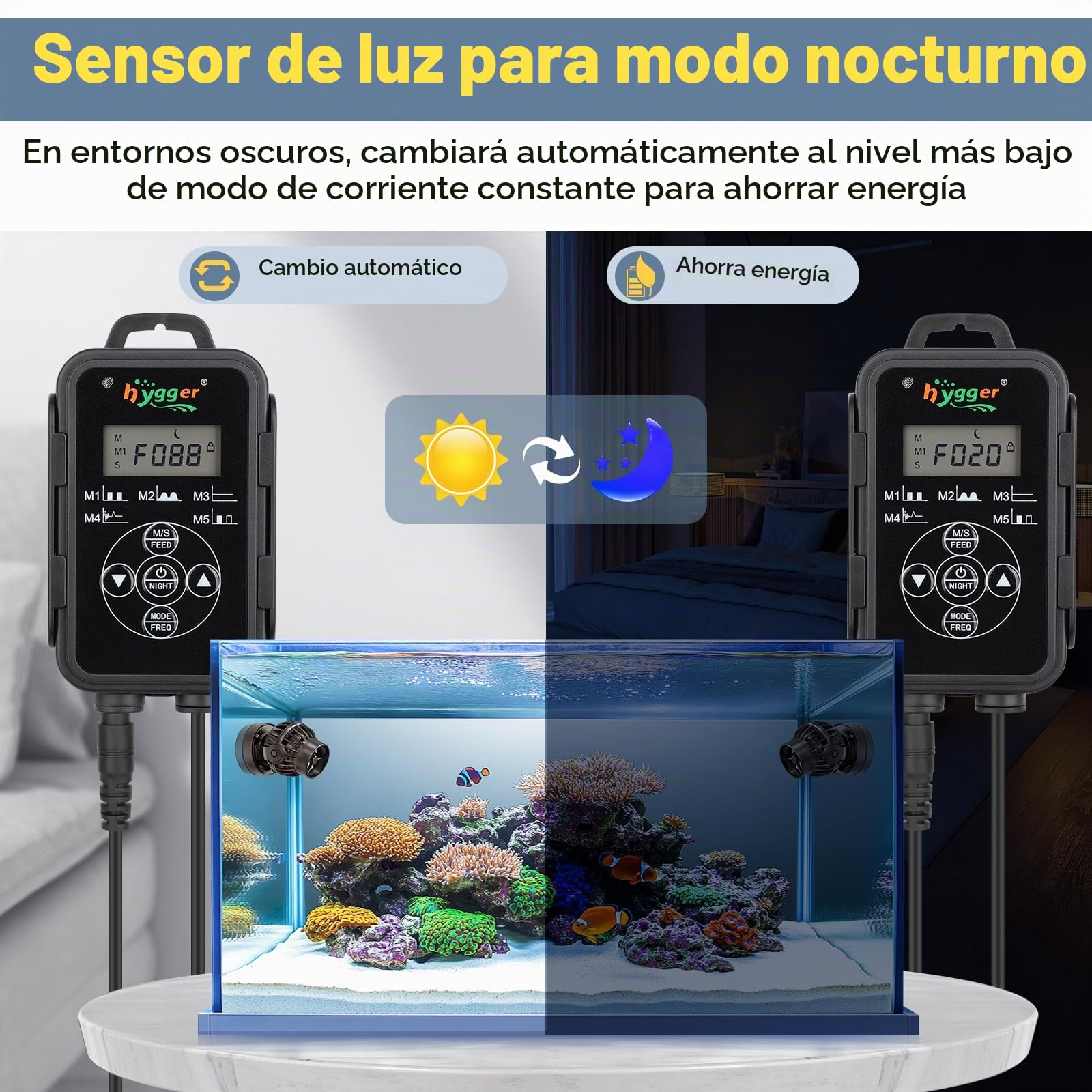 Hygger Bomba de Circulación Acuario,6W Bomba de Flujo para Acuario con Magnético Potencia Cabezal,5670LPH Wave Maker Aquarium con Externo Controlador for 75-380L Freshwater and Marine Reef Aquariums