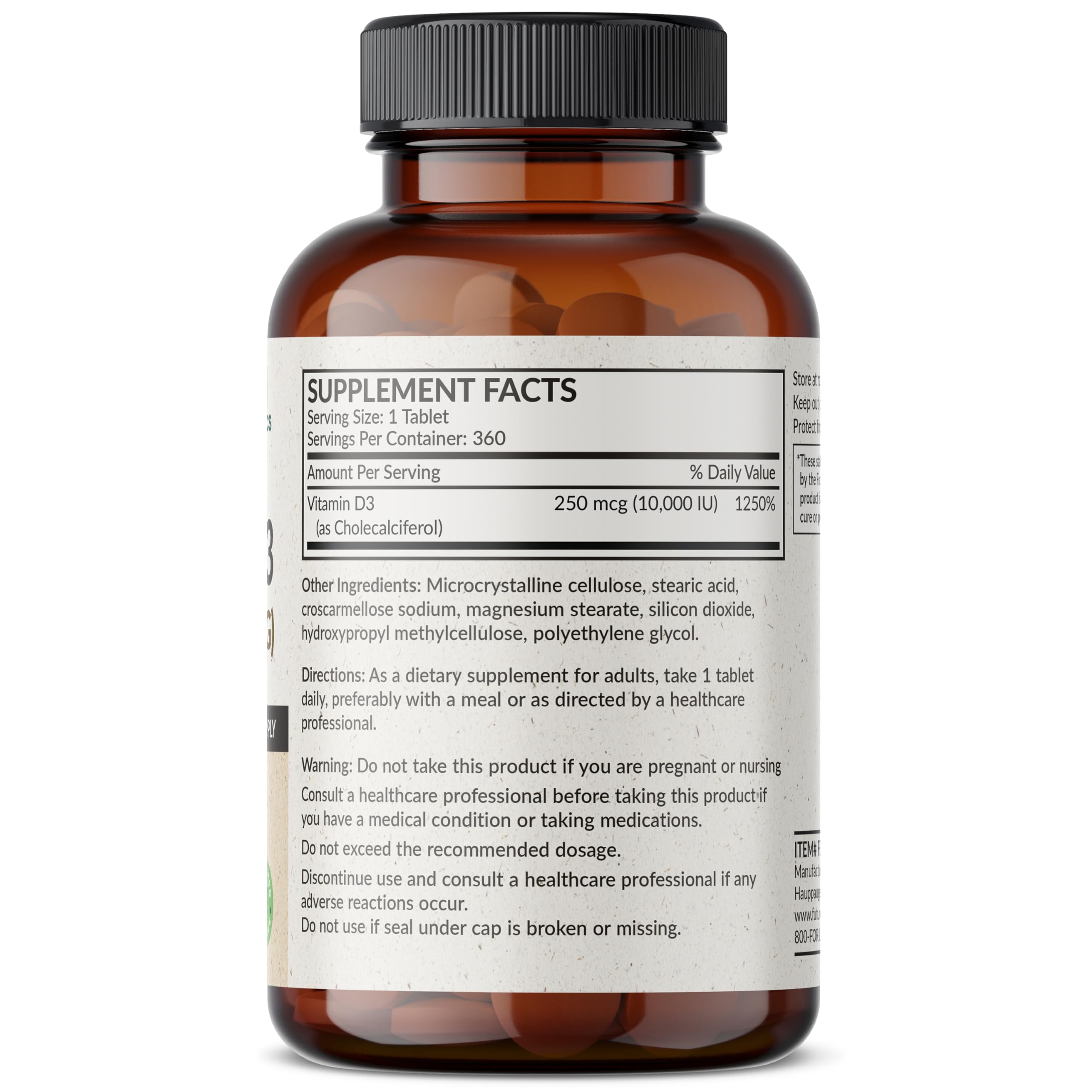 Futurebiotics Vitamin D3 10,000iu (250mcg) 360 Day Supply for Healthy Muscle Function and Immune Support, Non-GMO, 360 Tablets — Amazon image 2