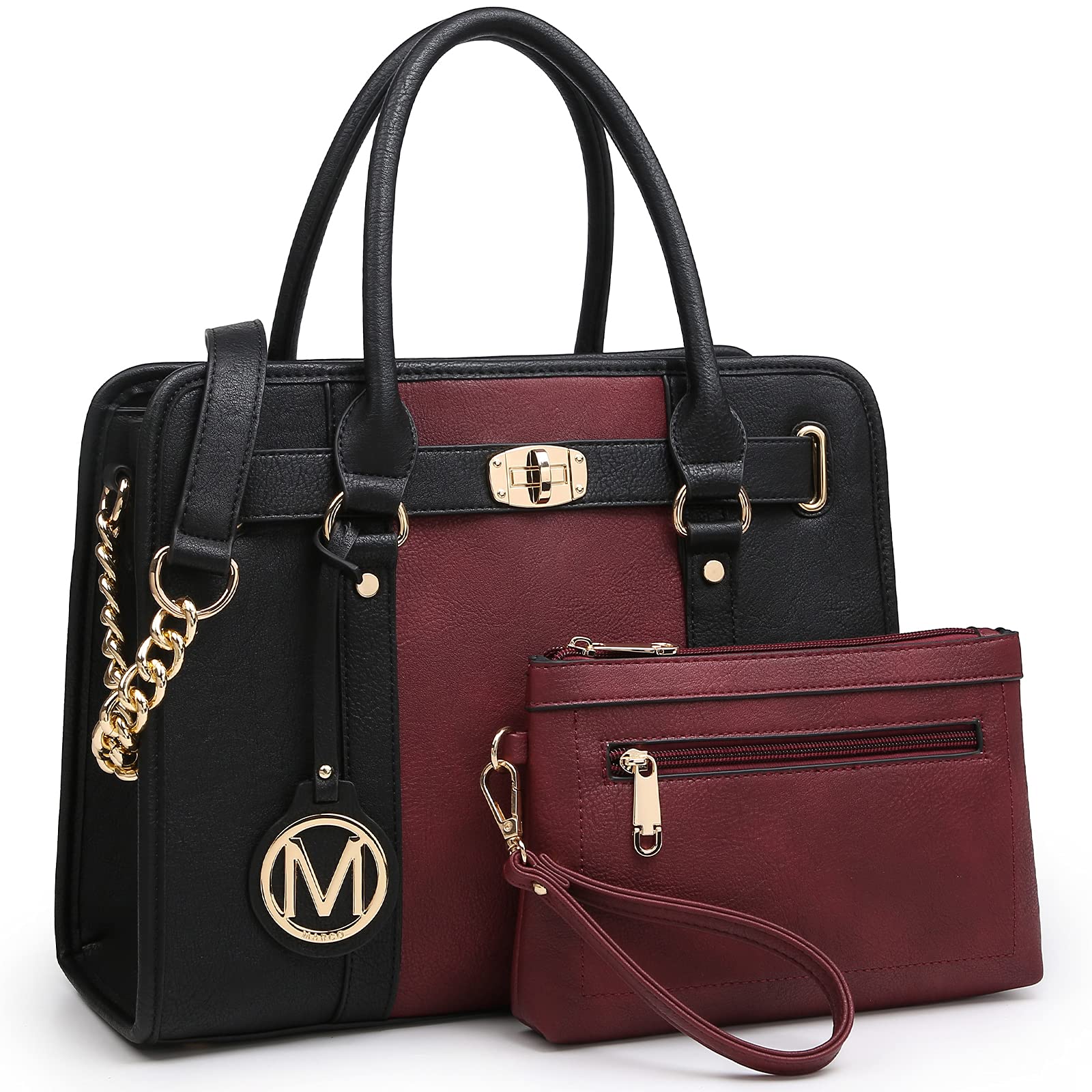MARCO M KELLY Purses and Handbags for Women Top Handle Satchel with Wallet Shoulder Bags Two Tone 2pcs