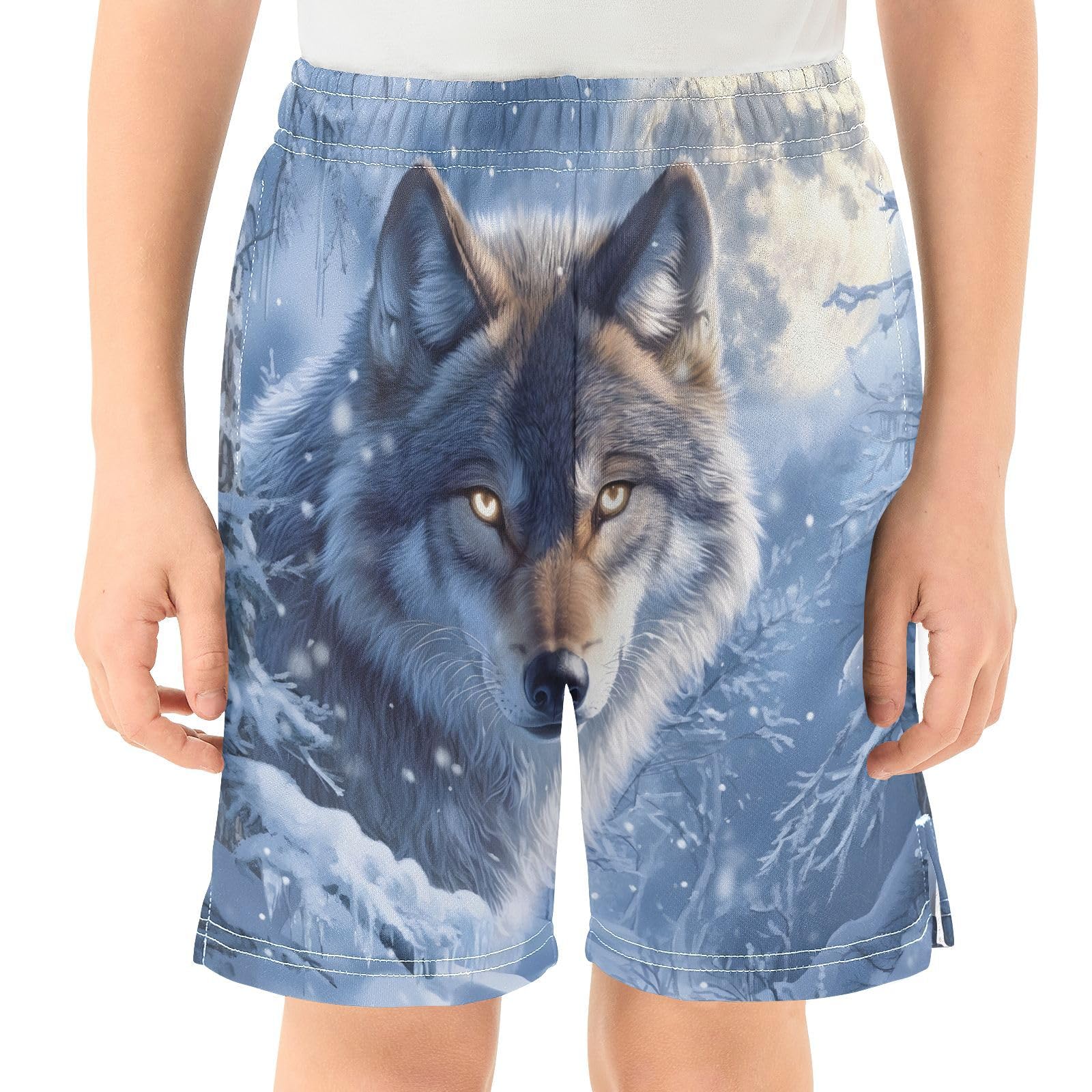 Wolf Moon Snow Boys' Shorts Summer Cotton Adjust Pocket Boys Shorts Size 8 Years