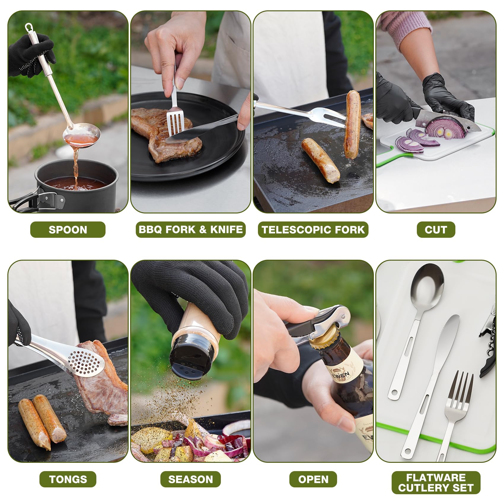 Onlyfire 16-Teiliges Camping Kitchen Utensils, Camping-Kochutensilien-Set mit Aufbewahrungstasche, Outdoor Camping-Essentials für Camping, Reisen, Picknick