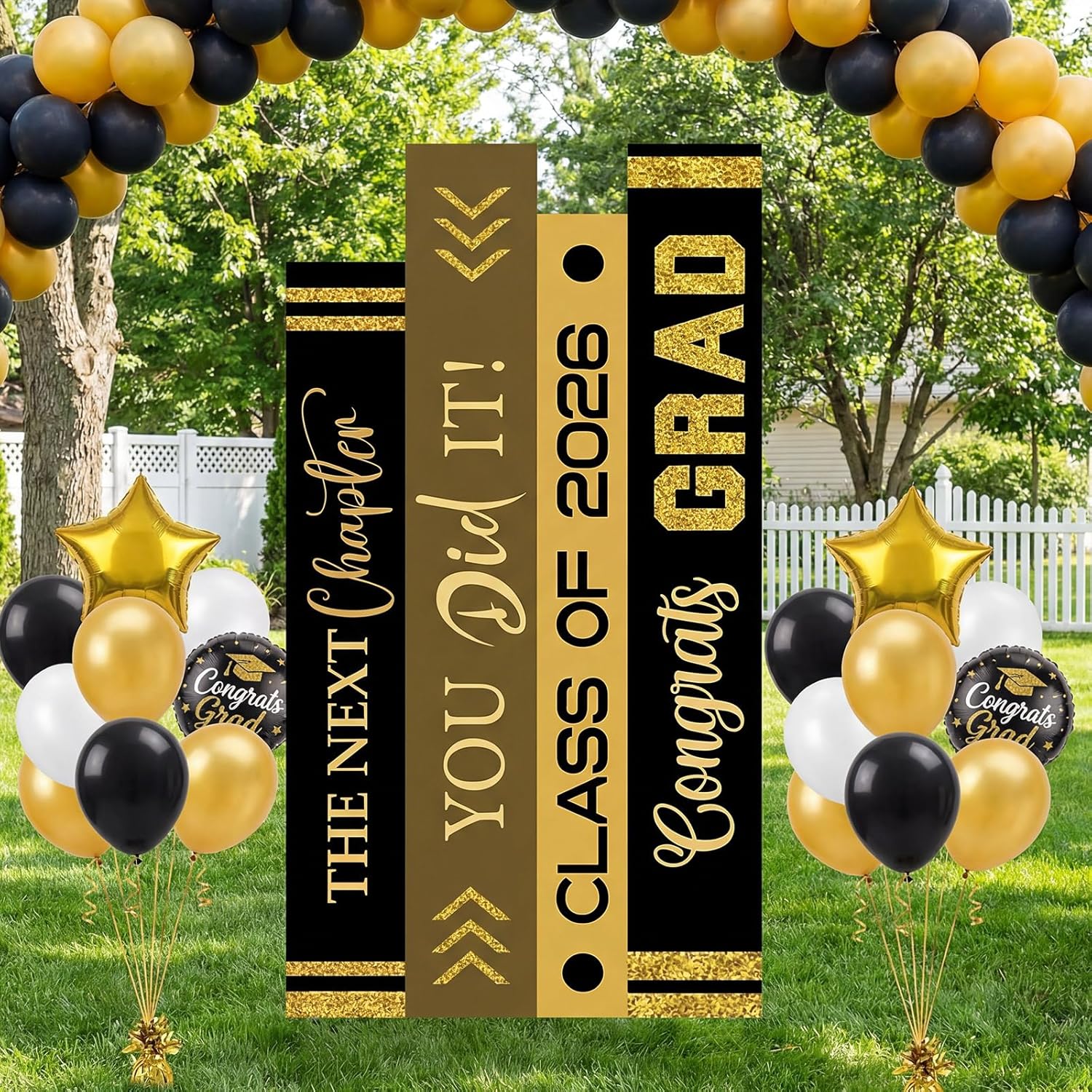 Novabright 63 x 31.5" Graduation Yard Sign Class of 2026 Graduation Decoration Waterproof Congrats Grad Lawn Yard Sign with Stand for Outdoor Indoor Lawn Garden Party Decor Backdrop(Black Gold)