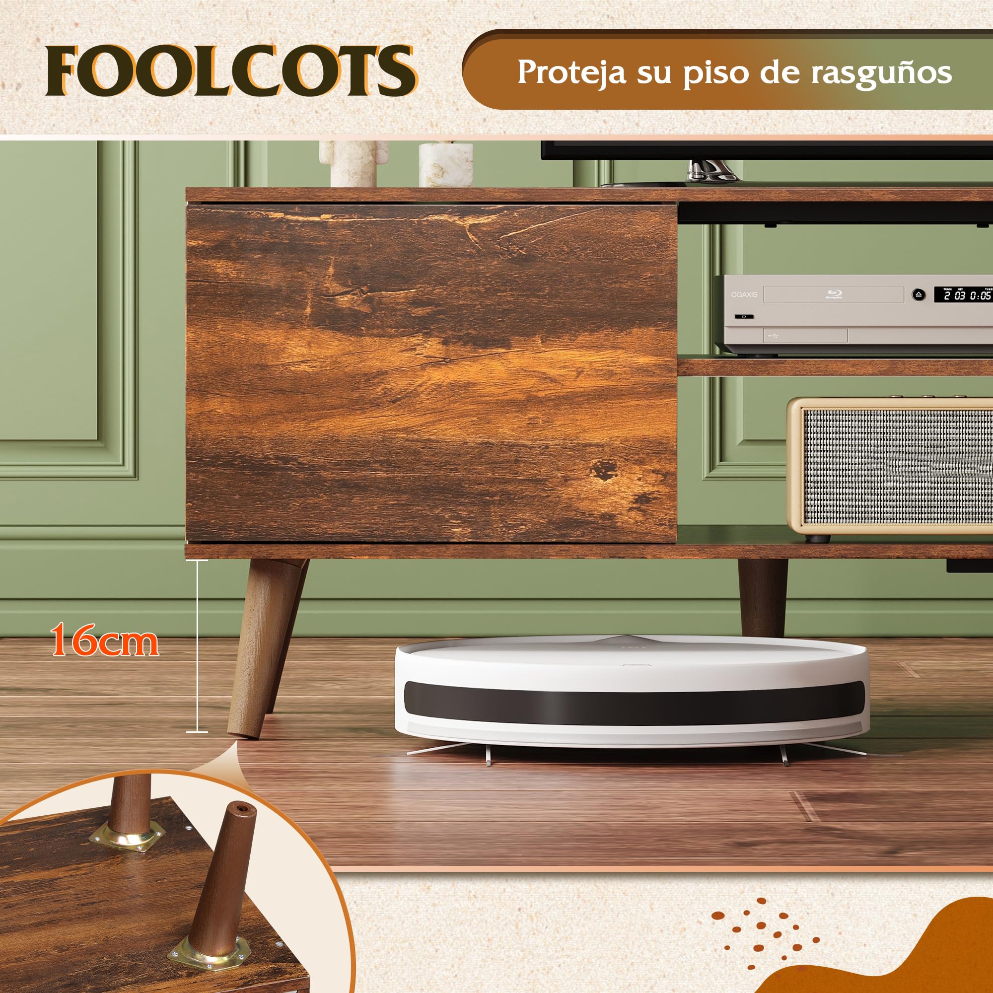 WLIVE Mueble para TV de 160 cm de largo, de madera, para televisores de 60, 65, 70 pulgadas, mesa de televisión con 2 puertas, diseño industrial, gabinete de TV, color marrón y negro