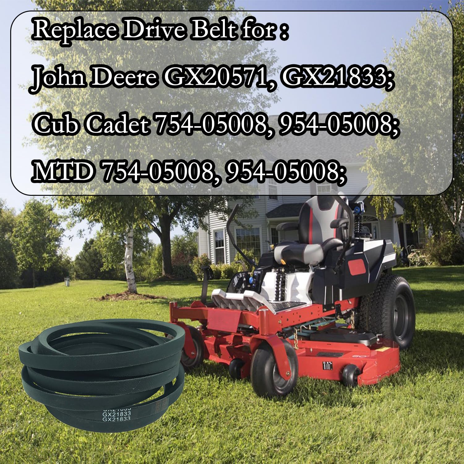 GX21833 - Correa de transmisión para cortacésped, correa de repuesto para John Deere GX21833 GX20571, compatible con John Deere D140 D150 D160 L120 L130 145 155 con cubierta de 48 pulgadas,