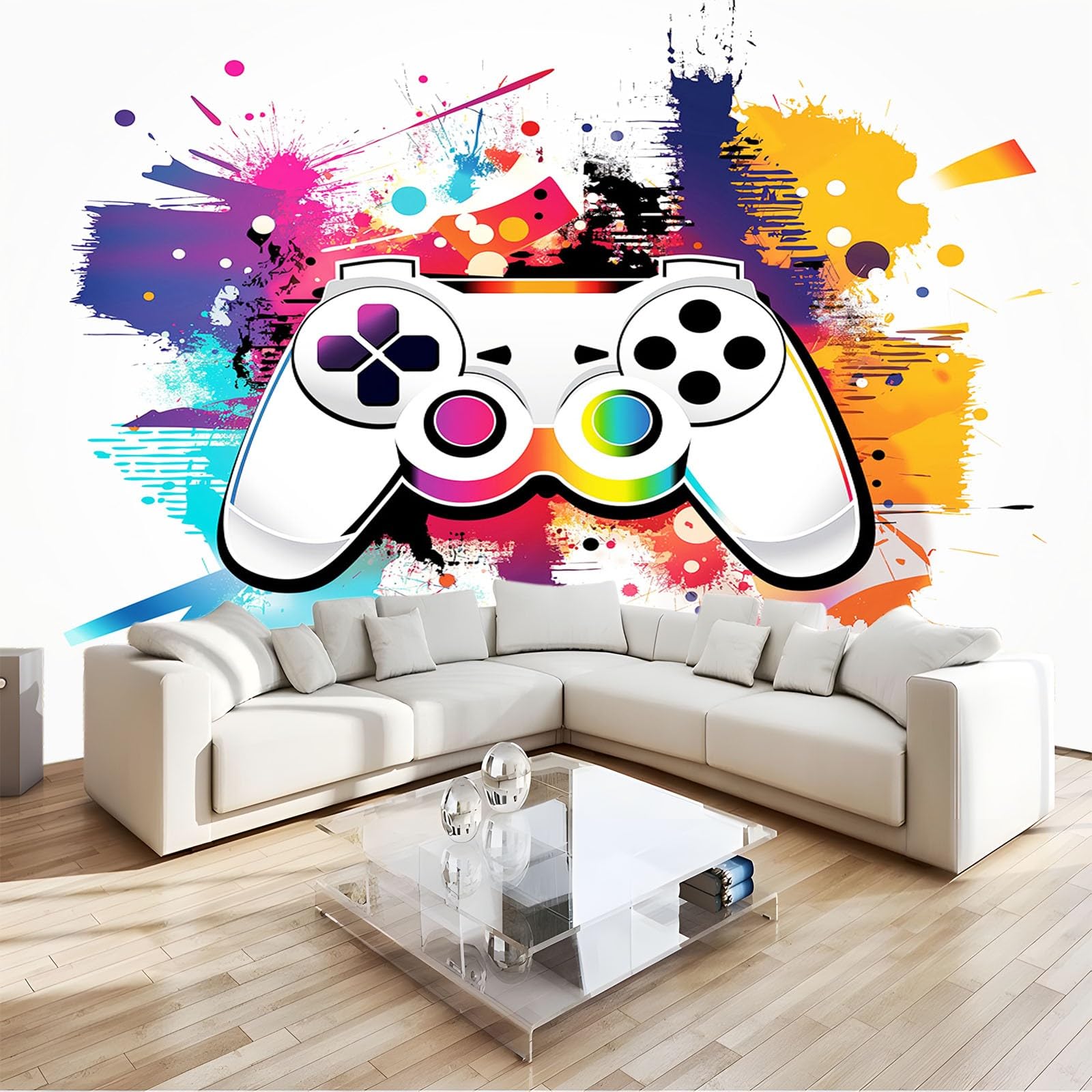 Papel pintado 3D para dormitorio de niños y niños, papel pintado 3D, controlador de juegos, graffiti blanco, habitación de niños, adolescentes, póster 3D, decoración de pared, habitación temática,