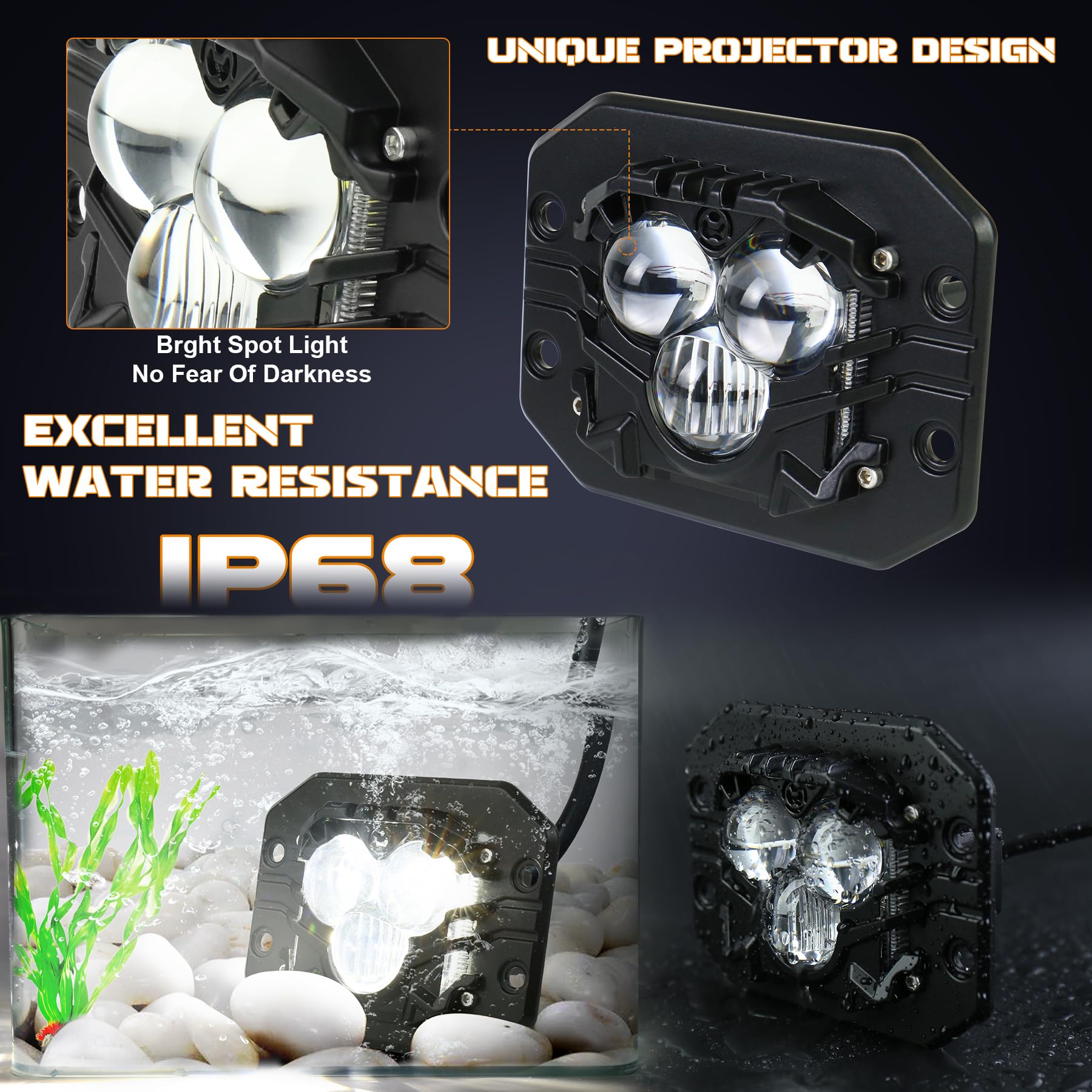 POVTOR Flush Mount LED Pods, 5 inch 40W Off Road Driving LED Pod Lights Waterproof with Projector White Spot Beam Reverse Lights for Trucks ATV SUV UTV 4x4