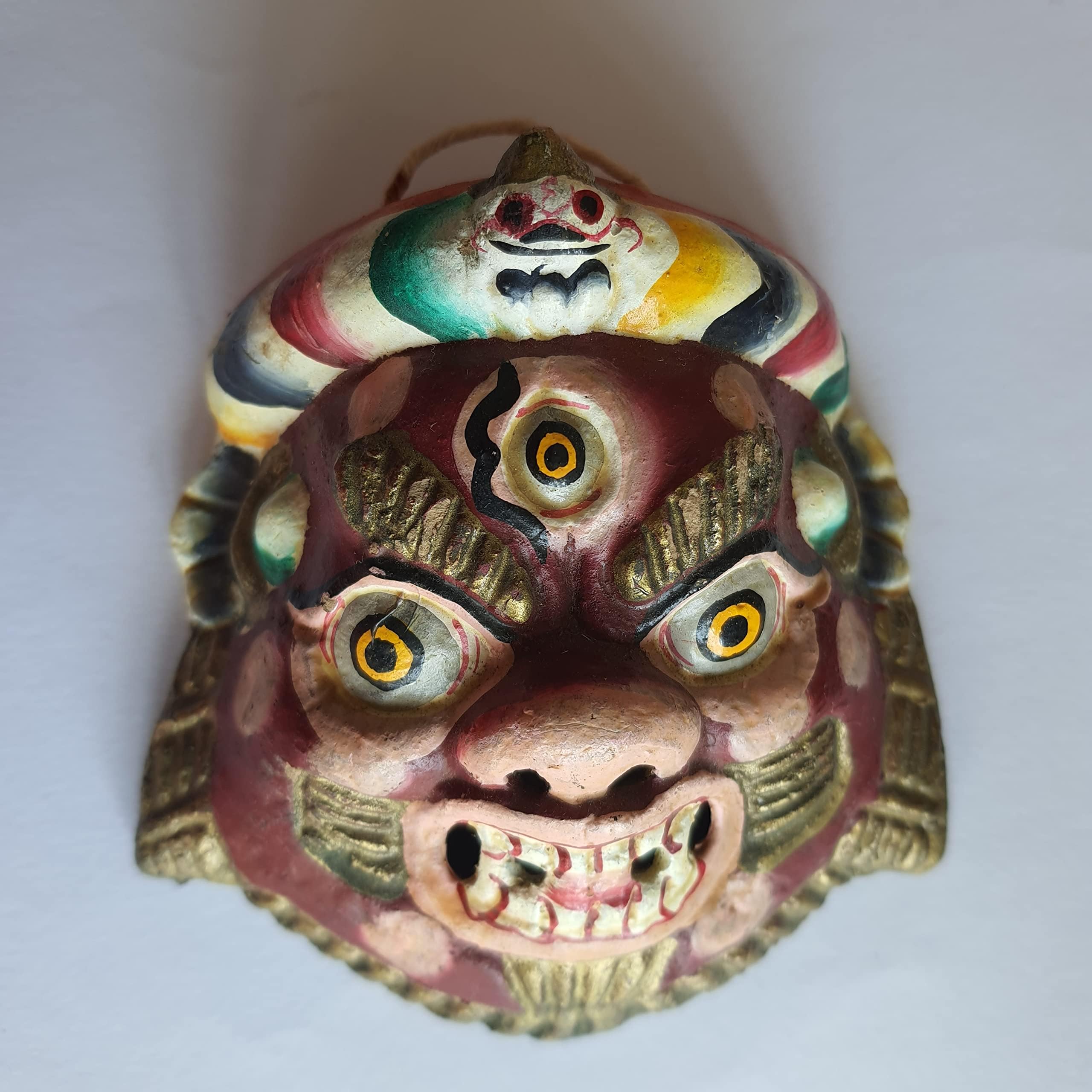 ADSPL-Store Souvenir of Nepal, Mini Colorful Demon Mask for home decoration in shades of reds- wall hanging, 3.5x3.5 inches circle