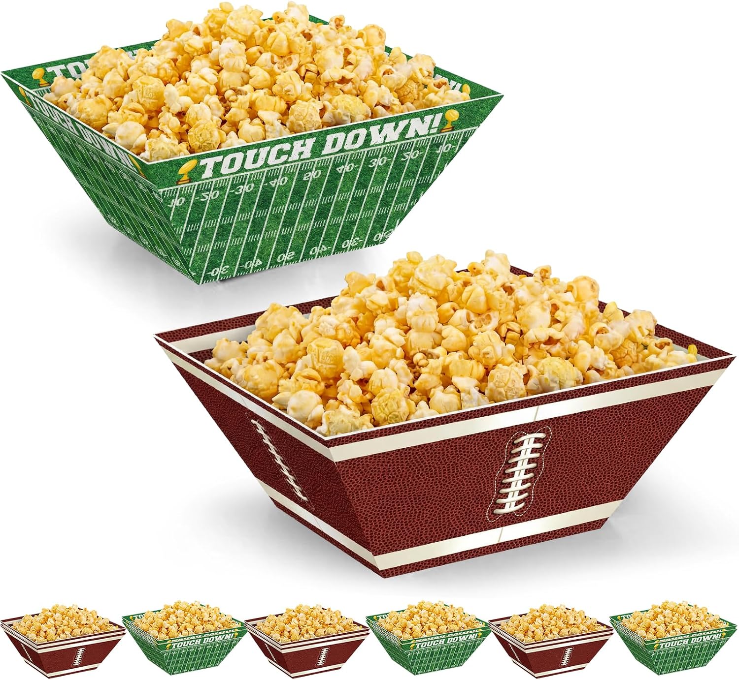 Marspark 12 Pcs Football Popcorn Boxes Disposable Paper Bowls Popcorn Tray Containers Football Party Supplies for Sports Game Birthday Decoration
