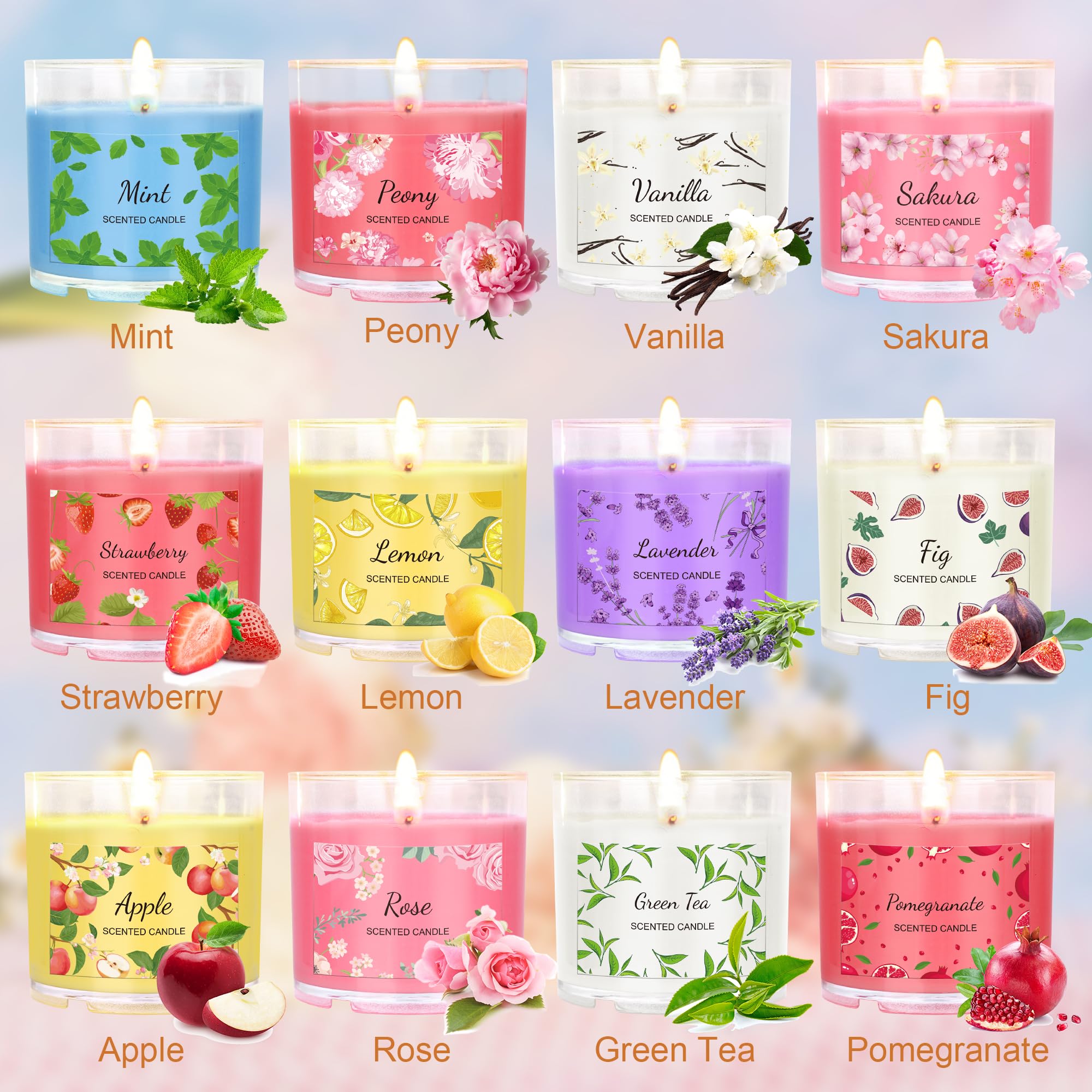 Scented Candles Gift Set, 12Pcs 2.5OZ Natural Soy Wax Long Lasting Portable Travel Tin - Image 2