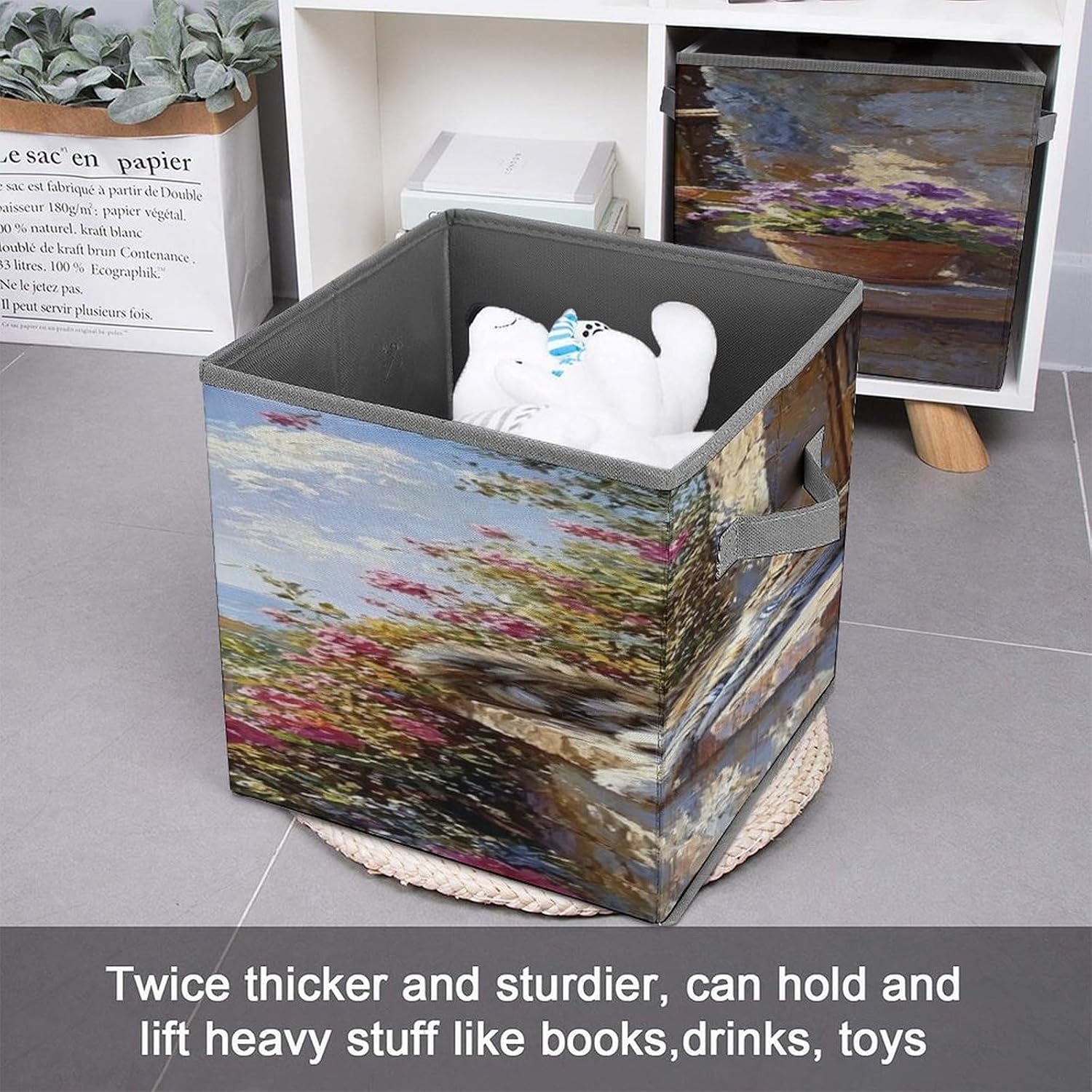 Charming Cat Fabric Bins Storage Basket Square Baskets | Storage Bin with Double Handles,Cube Collapsible Organizers for Organization,Closet,Shelves,Offices