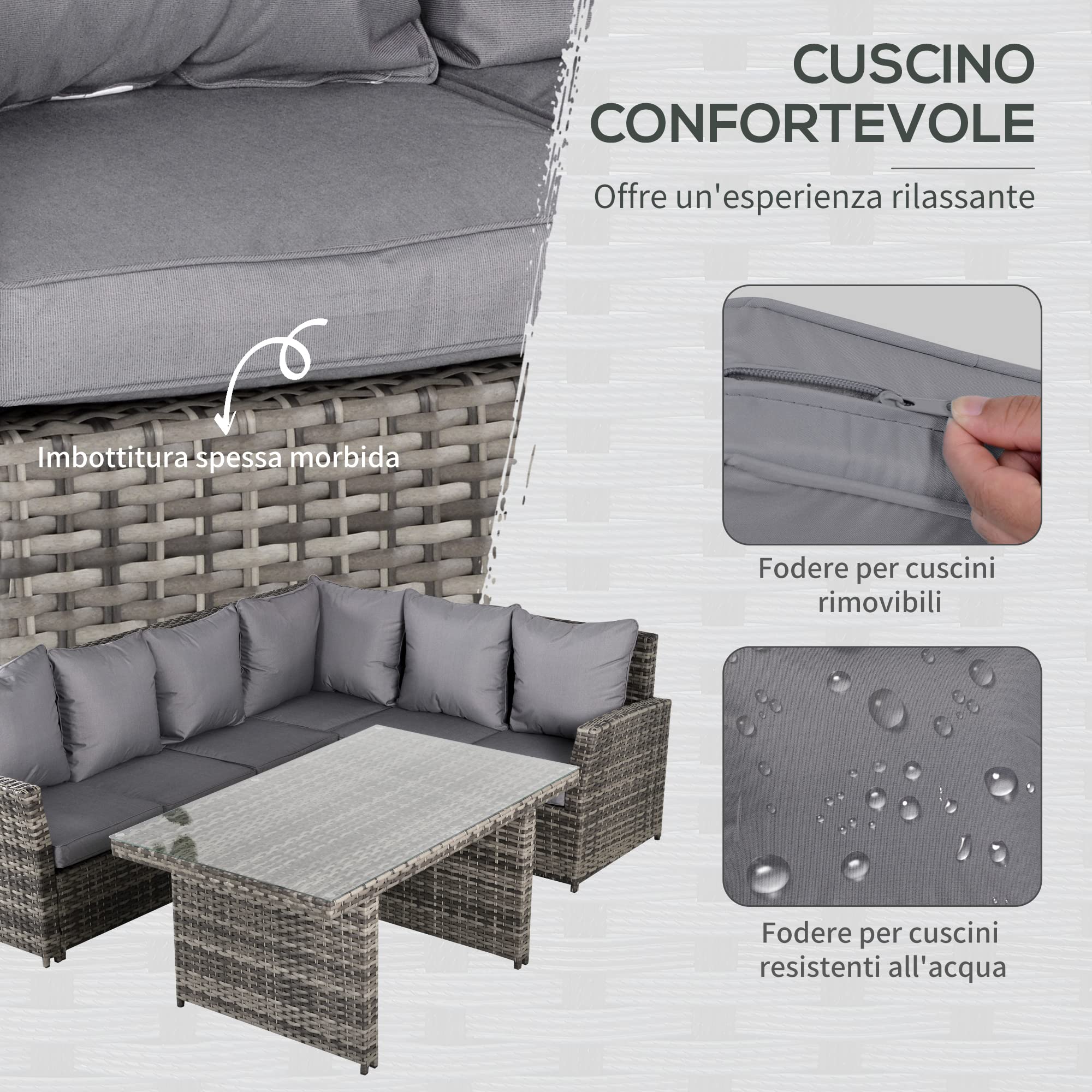 Outsunny Salotto da Giardino Set 3 Pz con 2 Divani da Esterno Grigio