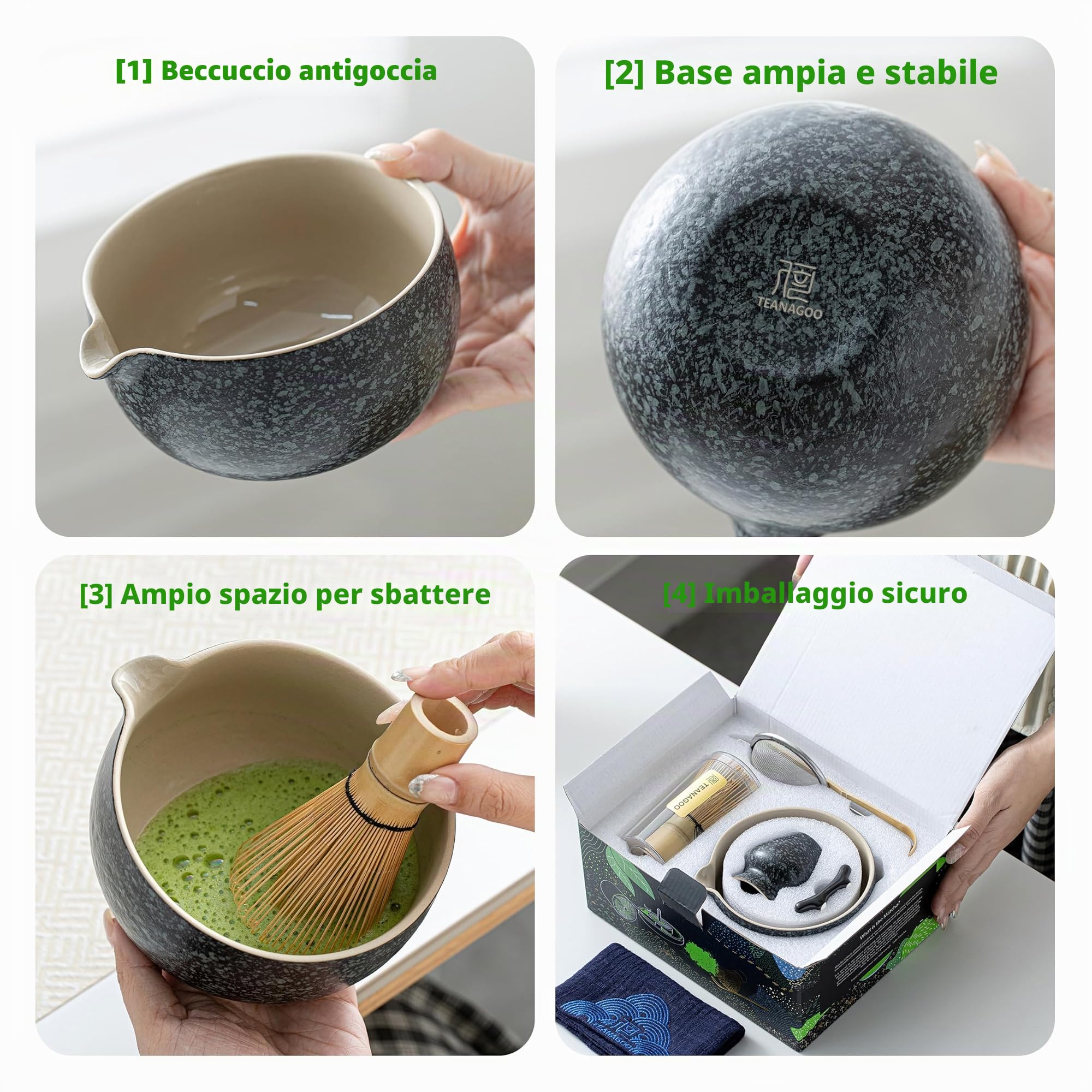 TEANAGOO MATCH KIT, Set da 7 pezzi, Matcha Cerimoniale, Matcha set da tè matcha per preparare la colazione/latte, set con ciotola (chawan)/frusta matcha, Idee Regalo di Eleganza per gli Amanti del Tè