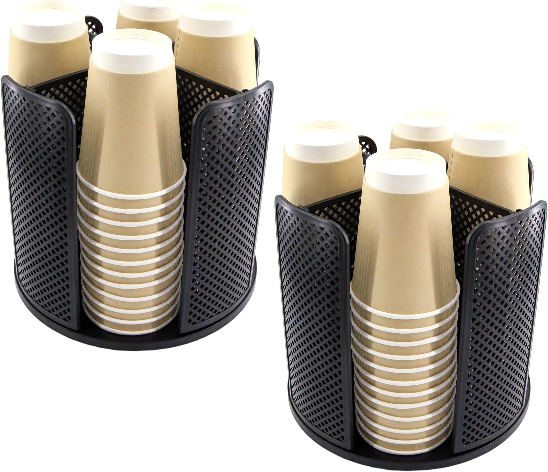2 PCS Rotating Paper Cup Dispenser - 4-Compartment Cup and Lid Holder, Removable Disposable Coffee Cup Dispenser Holder for Countertops, Kitchen, Coffee Stations (Black)
