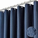 Dynamene Thick Fabric Shower Curtains for Bathroom - Waffle Weave Heavy Duty, 256GSM Hotel Spa Luxury Weighted Polyester Cloth Bath Curtain Set with 12 Plastic Hooks,72x72, Navy Blue