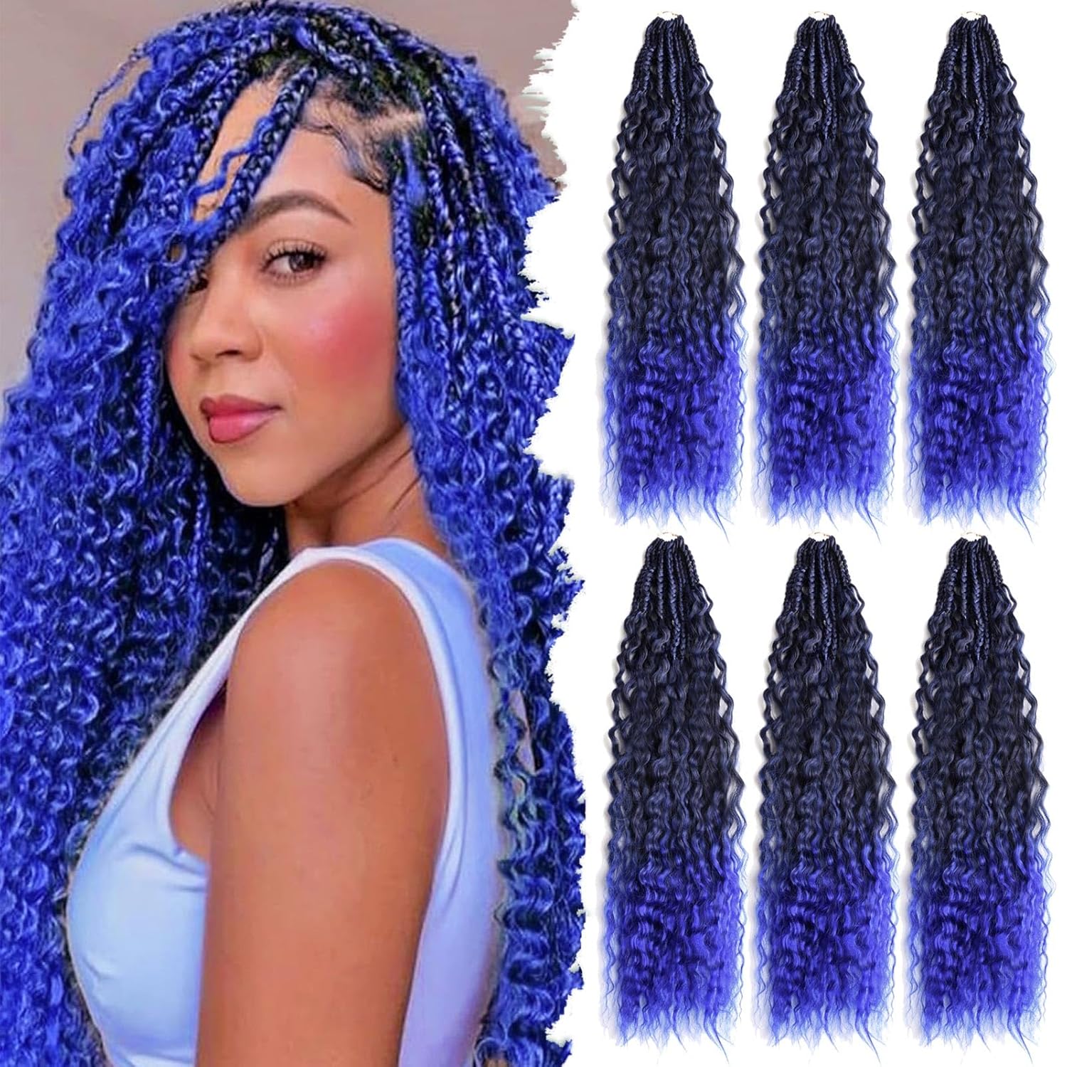 24 Inch Goddess Box Braids Crochet Hair for Black Women With Curl Ends 6 Packs Pre Looped Crochet Boho Box Braids Synthetic Twists Braiding Hair Extensions(27/613#)