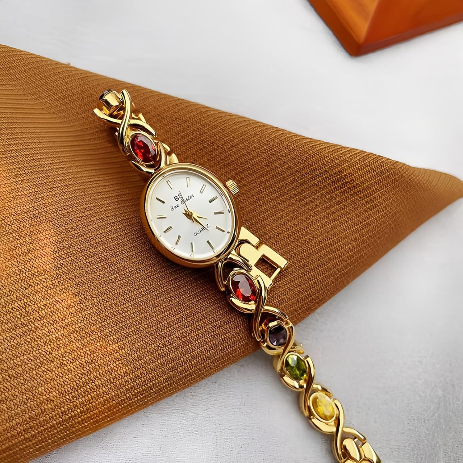 MASTOP Luxury Vintage Colorful Gemstone Oval Watch Fashion Ladies Small Dial for Women Quartz Wrist Watch Waterproof Watch Fashion Bangle with Stainless Steel Band Tool Included - Image 5