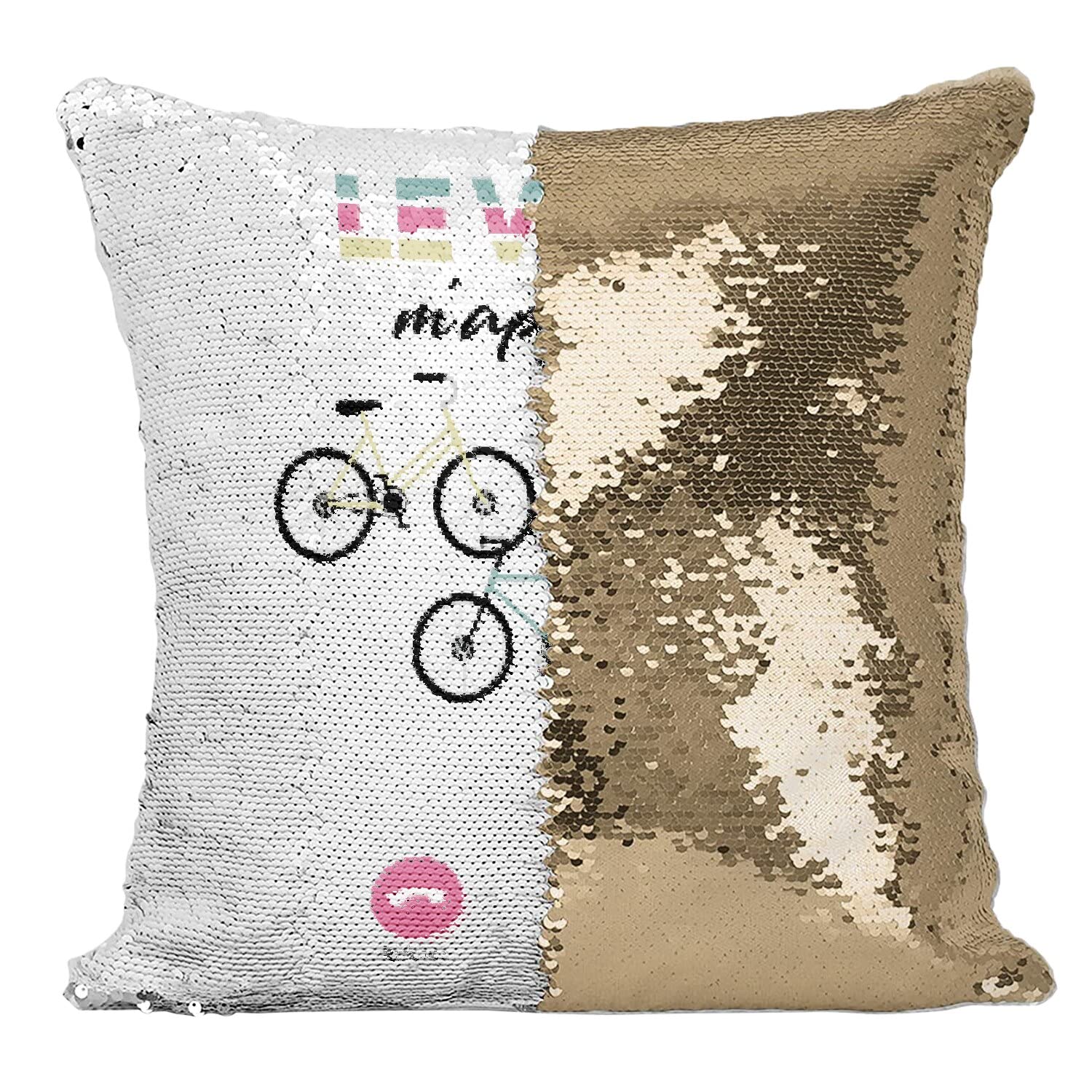 Coussin paillettes doré vélo m'appelle pour briser la monotonie du salon