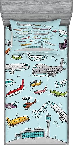 Miniatura 157 de Ambesonne Juego de sábanas bajeras y fundas de almohada de los años 90, patrón geométrico en estilo retro, formas redondas de triángulo de media