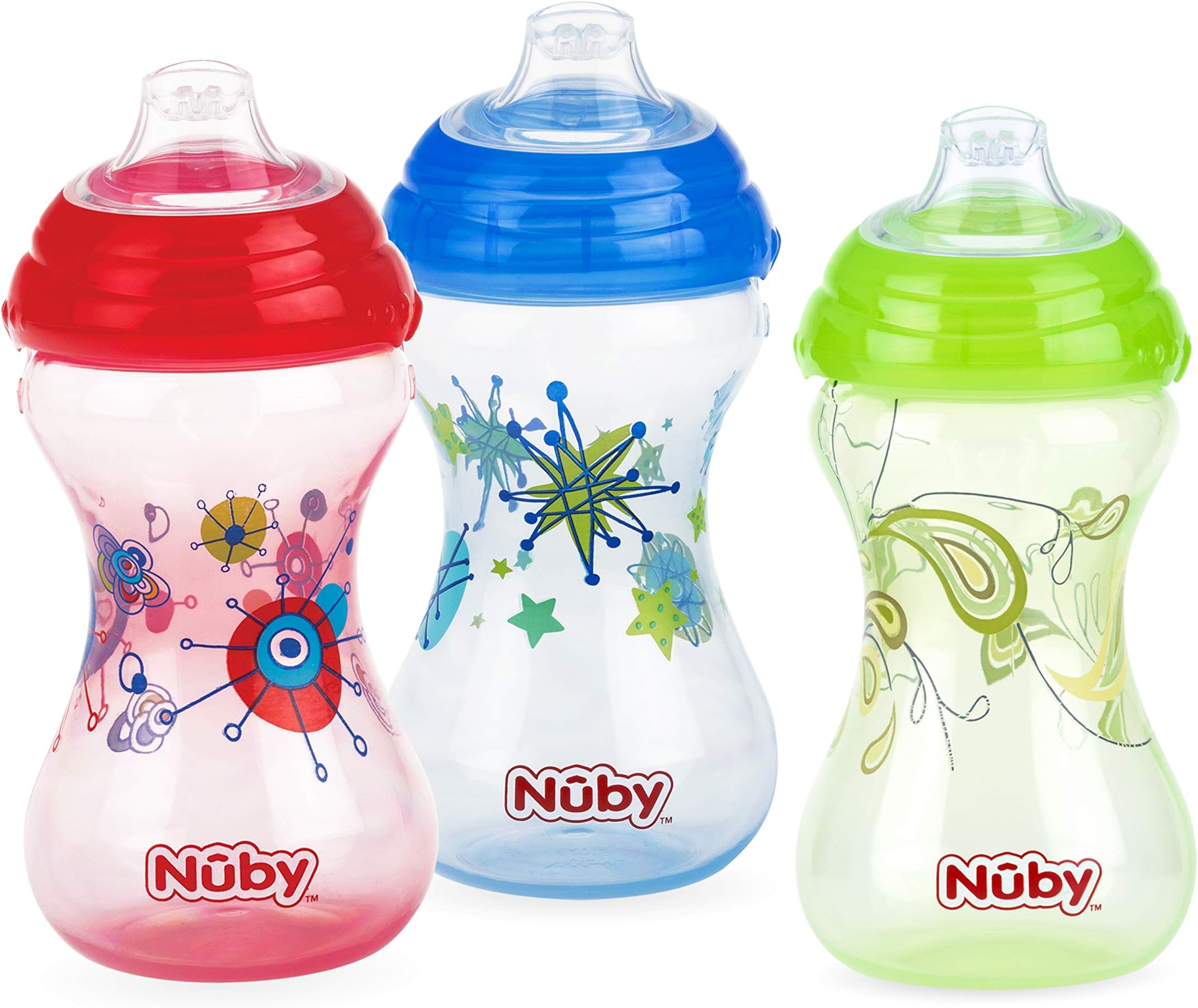 Clik-It No-Spill Baby Sippy Cup with Soft Spout - 10 oz - 6+ Months - Red/Blue/Green (3 Pack)