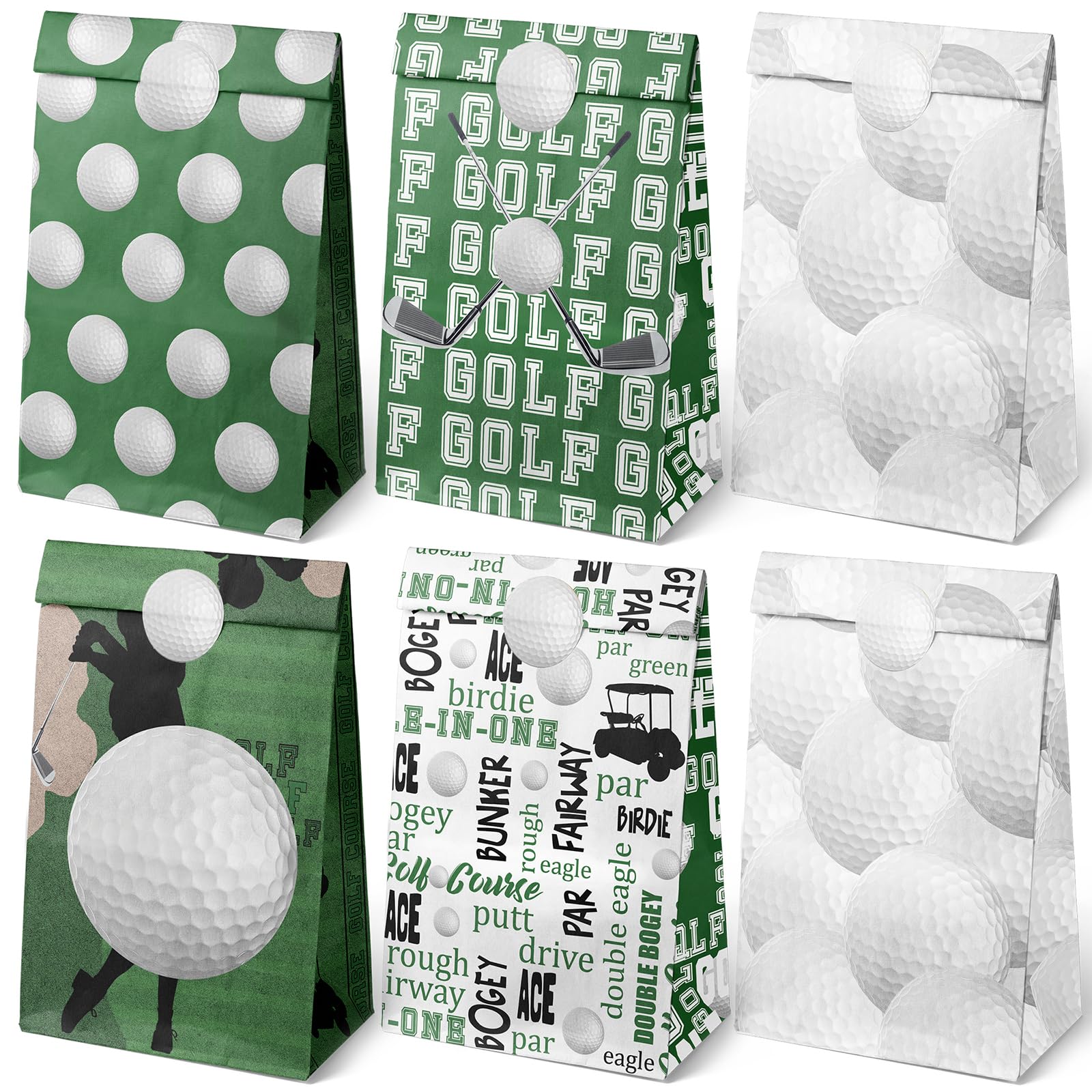 Golf Party Favor Bags – 24 Pcs Golf Gift Bags with 5 Designs, Paper Goodie Bags for Sports Theme Birthday Party Decorations and Golf Event Supplies