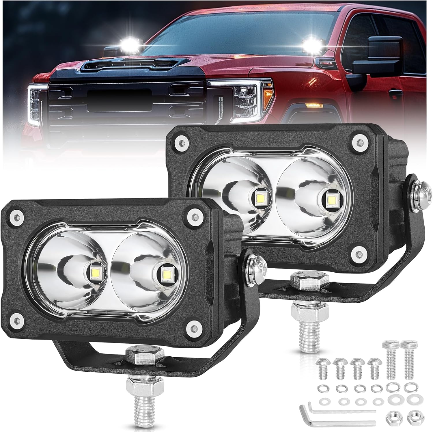 OFFROADTOWN LED Pods 2PCS 3 Inch Driving Lights 40W Spot LED Fog Light Off Road Small Lights Ditch Light Backup Cubes Work Lights for Motorcycle Trucks UTV ATV SUV Jeep Pickup, White