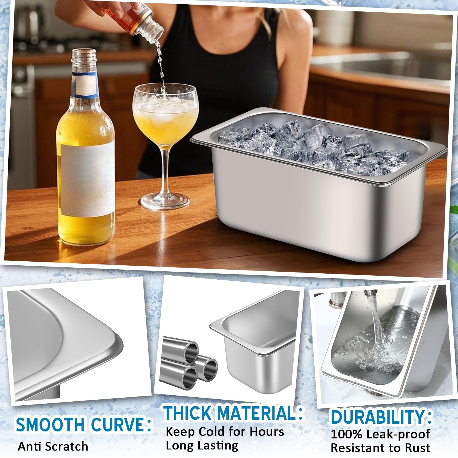 meekoo Lot de 2 seaux à glace en acier inoxydable pour fête, vin, bière, champagne, congélateur, cocktails, rafraîchissement du vin pour Mimosa (petite taille)