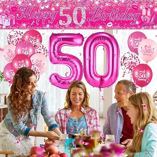 Vista 10 de Sweet 16 Pink Birthday Decorations - 20 Pcs Balloons, 40 Inch Number 16, Happy Sweet 16 Banner