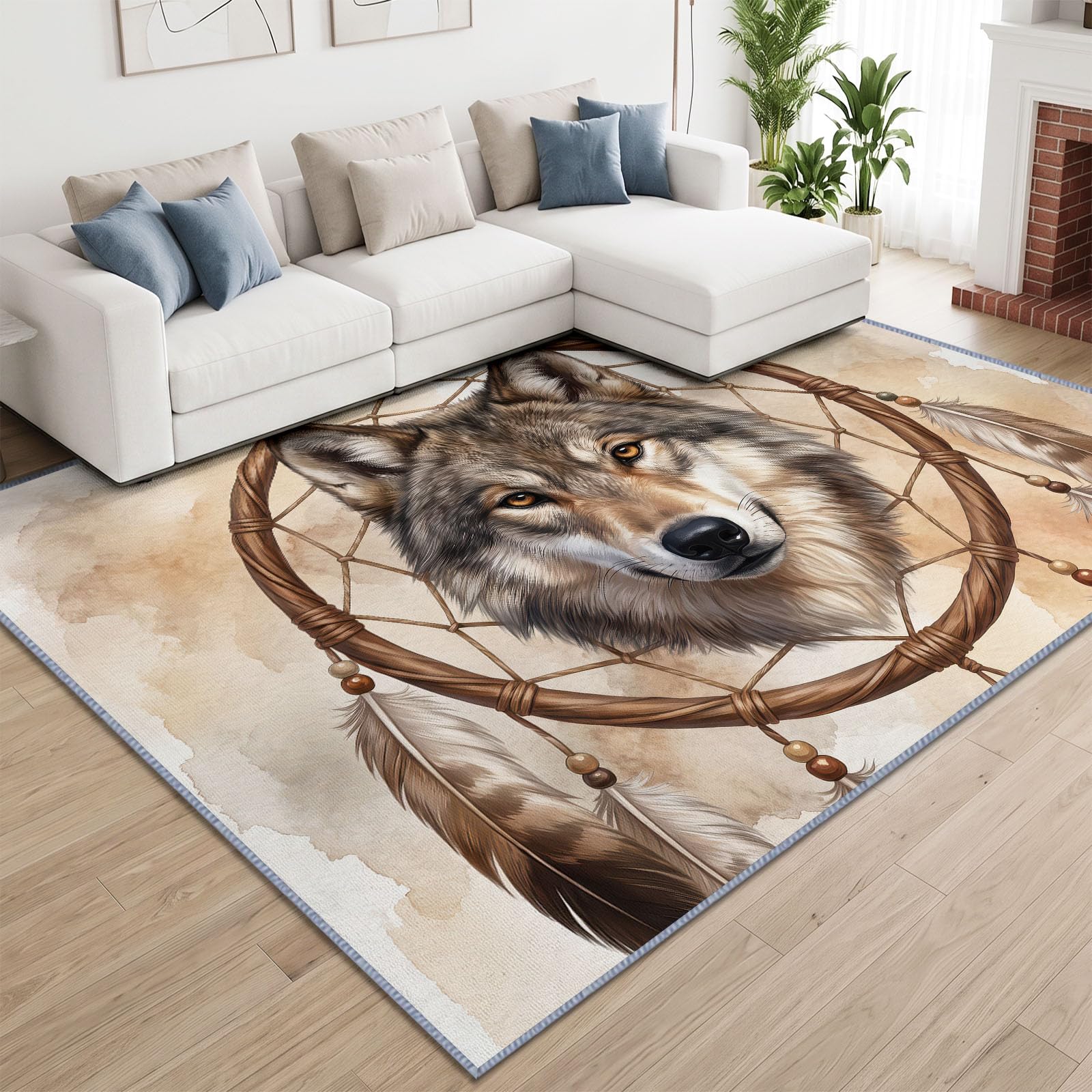 Tapis de Salon Lavable en Machine 160 x 230 cm, Minimalisme Art Animaux Loup Tapis Chambre, Antidérapant, Poils Courts, Douce, Adapté à L'aspirateur pour Entree Interieur, Couloir, Terre Cuite