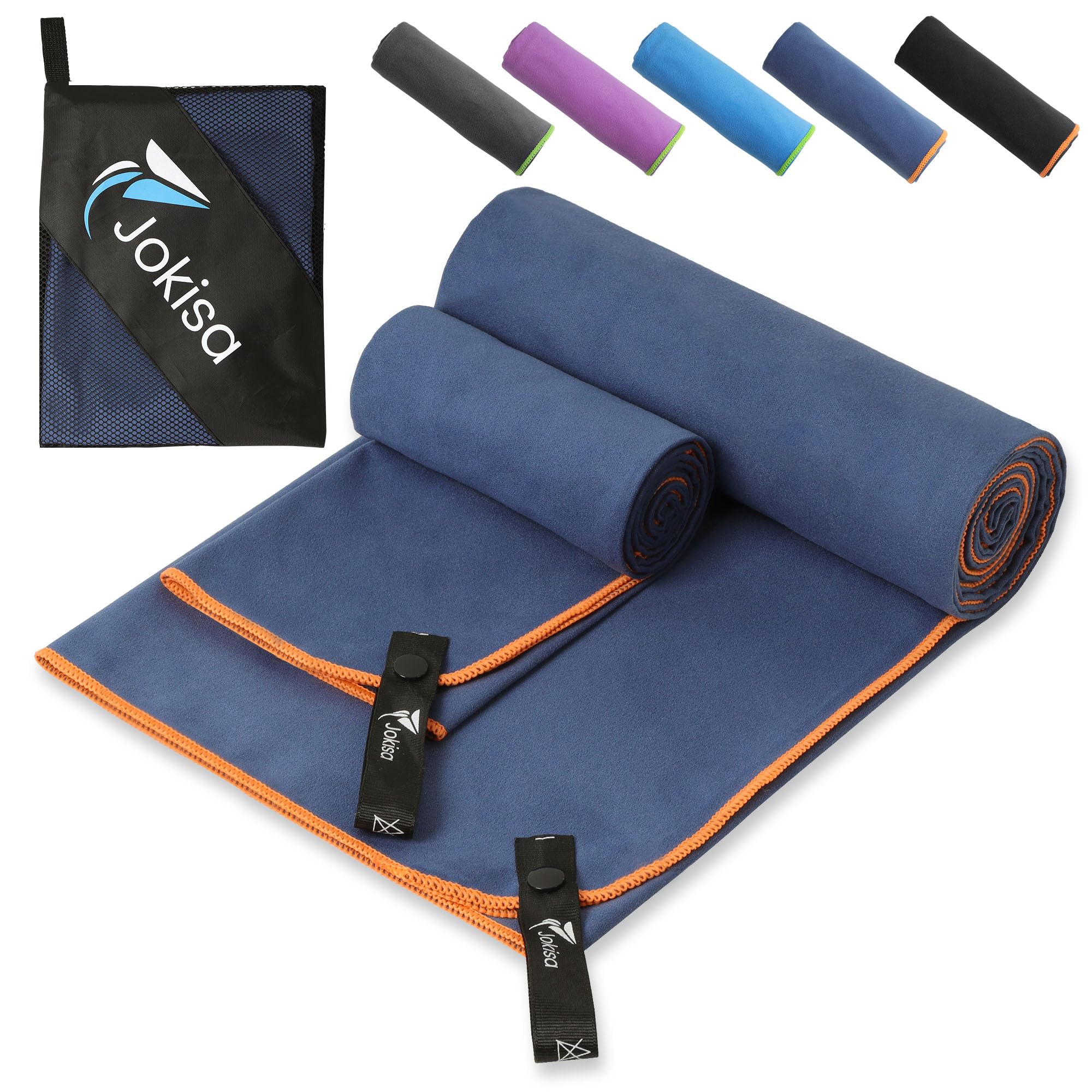 Jokisa 2 Set Asciugamano Microfibra (180x90cm Telo Grande+100x50cm Telo Palestra),Asciugatura Rapida e Senza Sabbia Telo Mare,Asciugamani Palestra Adatto per Fitness,Spiaggia