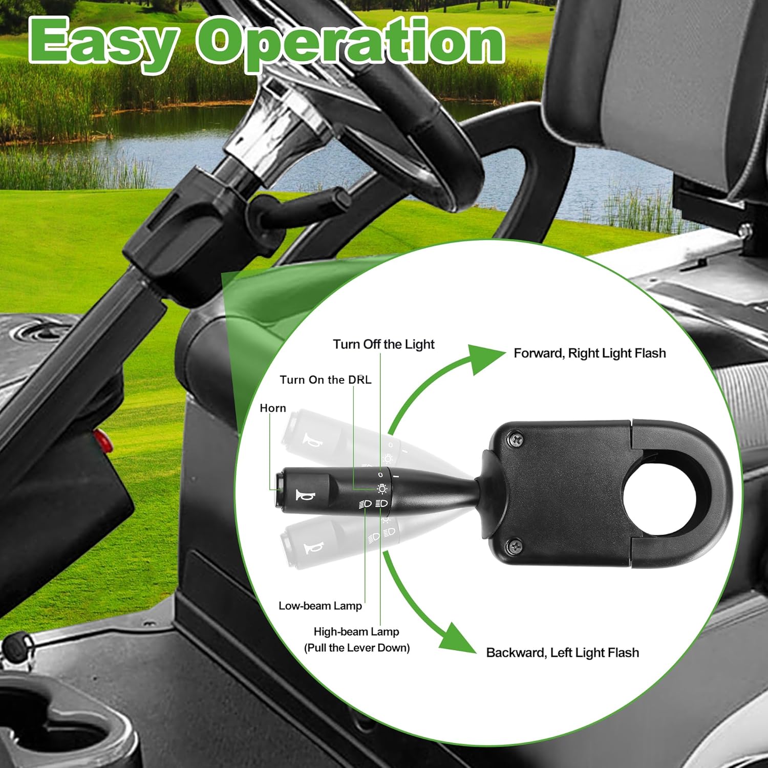 10L0L Deluxe Golf Cart Light Kit for Yamaha G14 G16 G19 G22, Full Headlight Taillight with RGB Daytime Running Lamp Low High Beam Turn Signal Horn Brake Pad Hazard Light Function