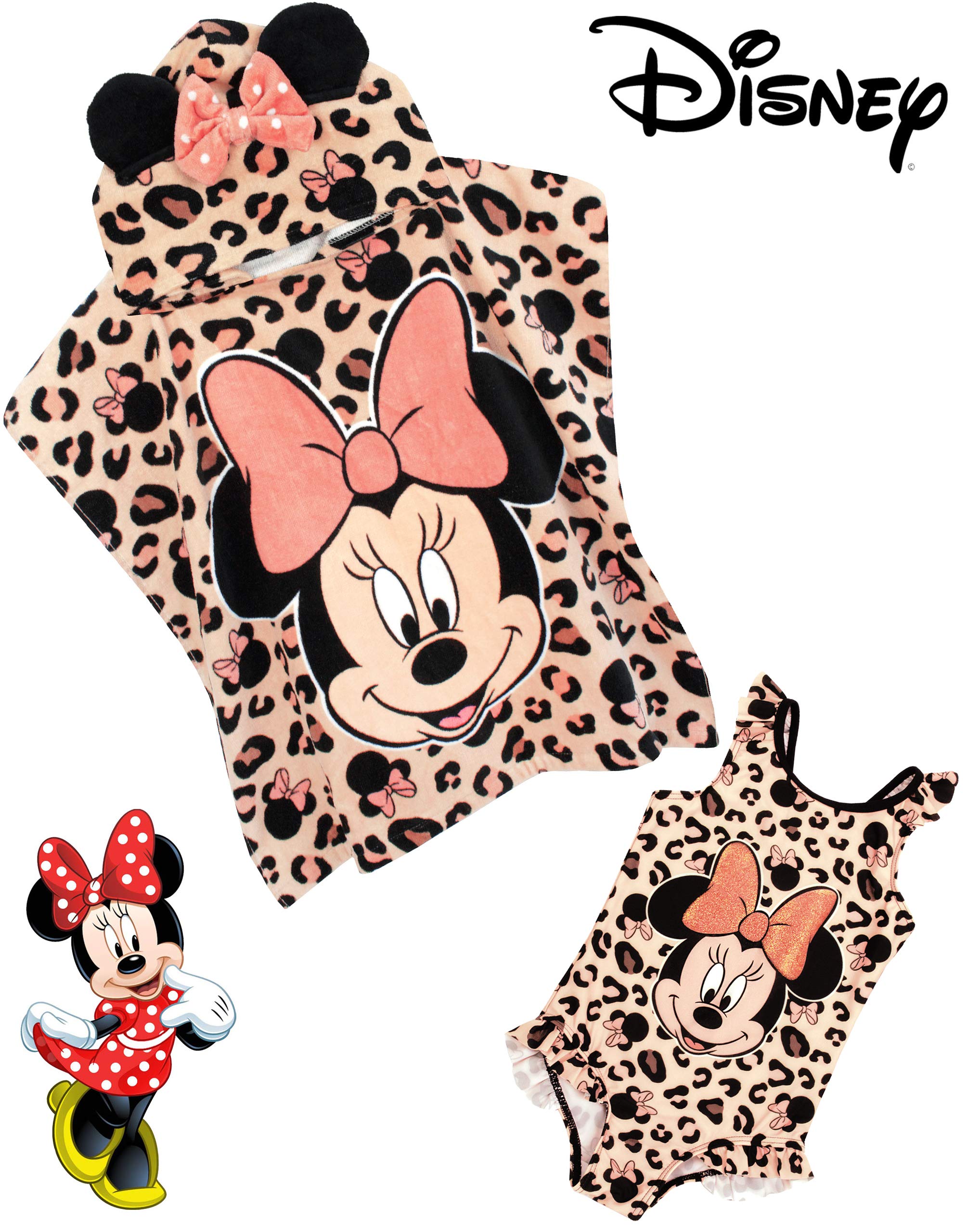 Disney Minnie Mouse Set poncho costume bagno e asciugamano con cappuccio bambina