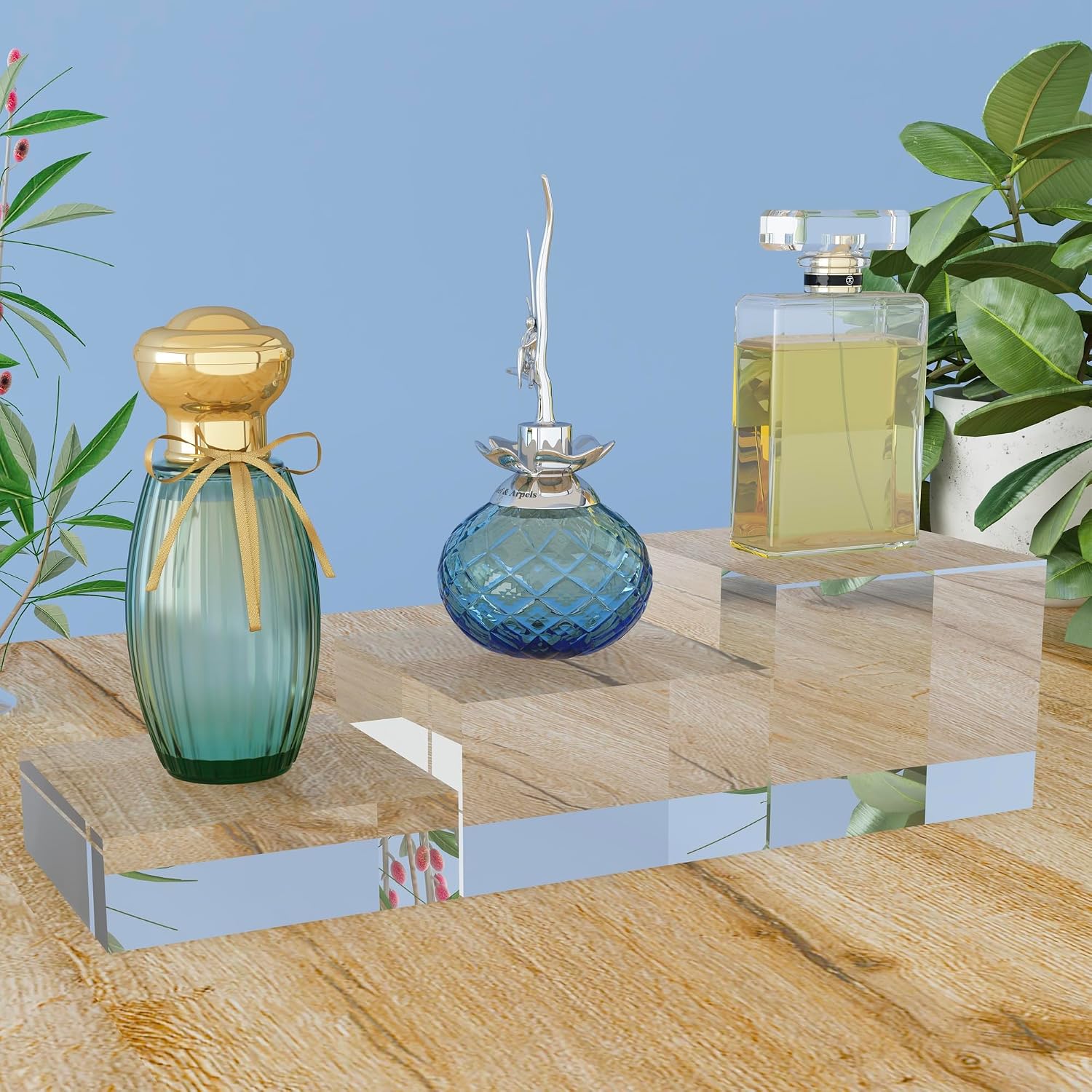 Acrylic Display Stands, 3 Graduated Sizes Acrylic Block Riser for Displaying Collection, Crystal Clear Acrylic Cube Pedestals for Jewelry Glass, Gem and Collectables, 1set