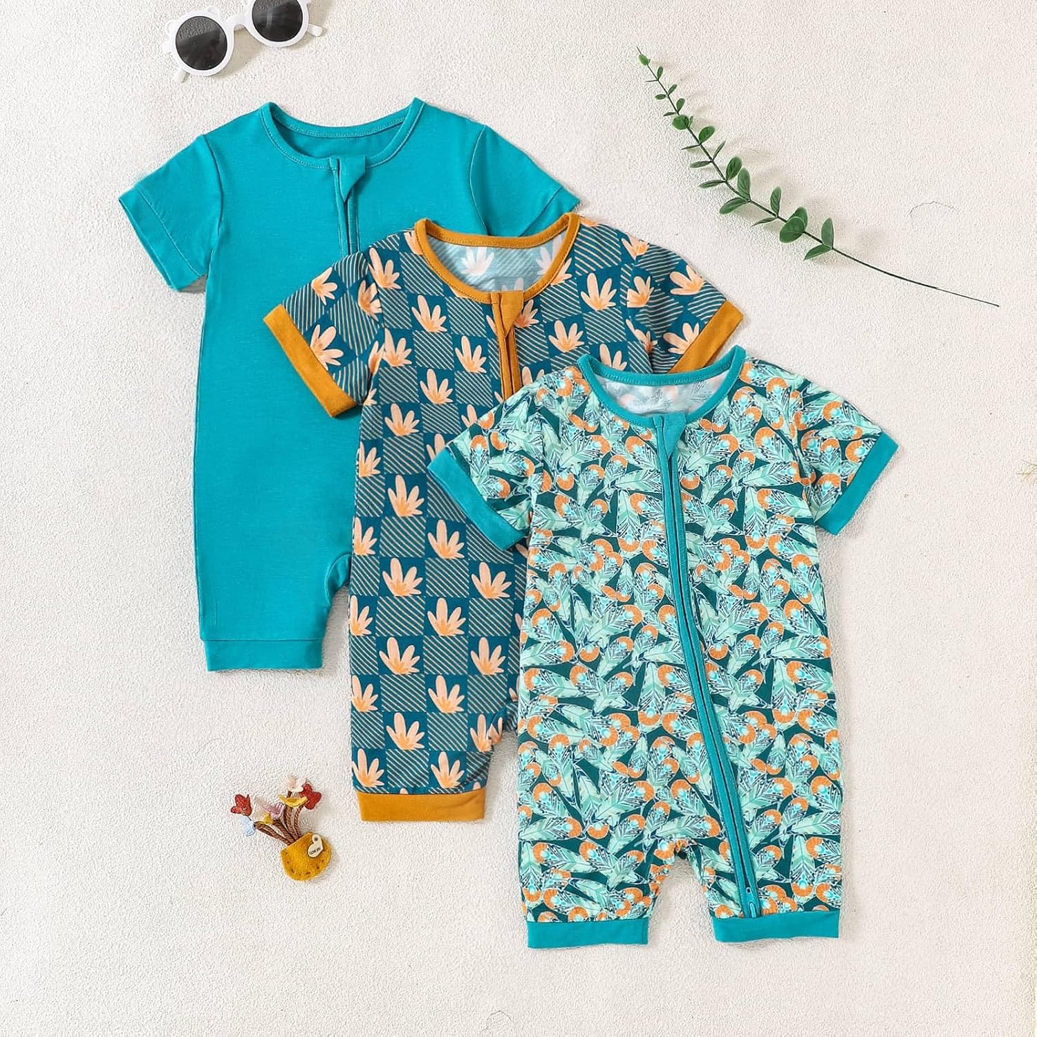 OPAWO Bamboo Baby Pajamas 3 Pack, Double Zipper Bamboo Sleepers for Baby Boy Girl Romper, Toddler Summer Clothes Outfit 0-24M - Image 7