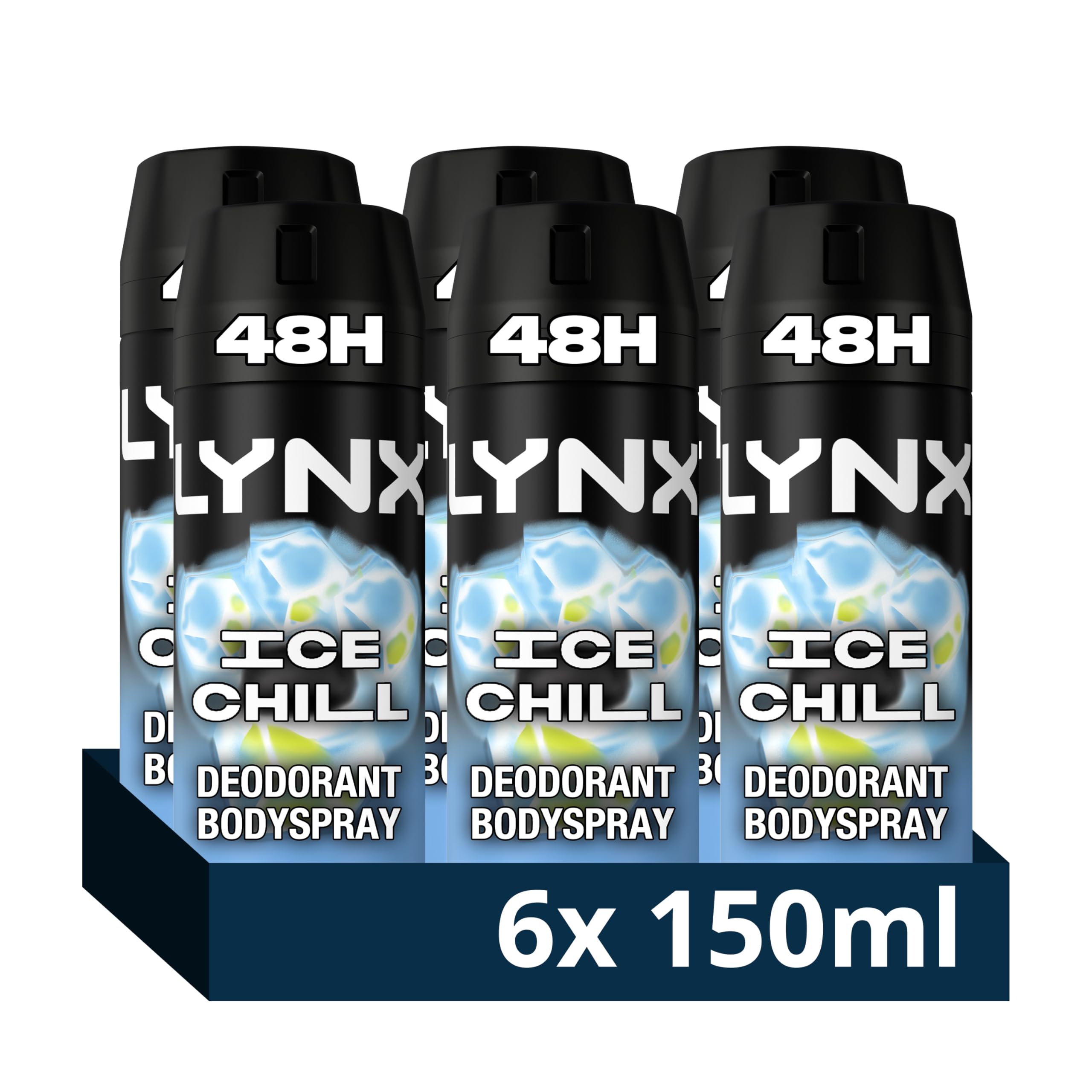 Lynx Ice Chill Aerosol Body Spray Men's Deodorant Spray with an iced mint & lemon scent for 48 hours of odour-busting, high definition fragrance 6x 150 ml