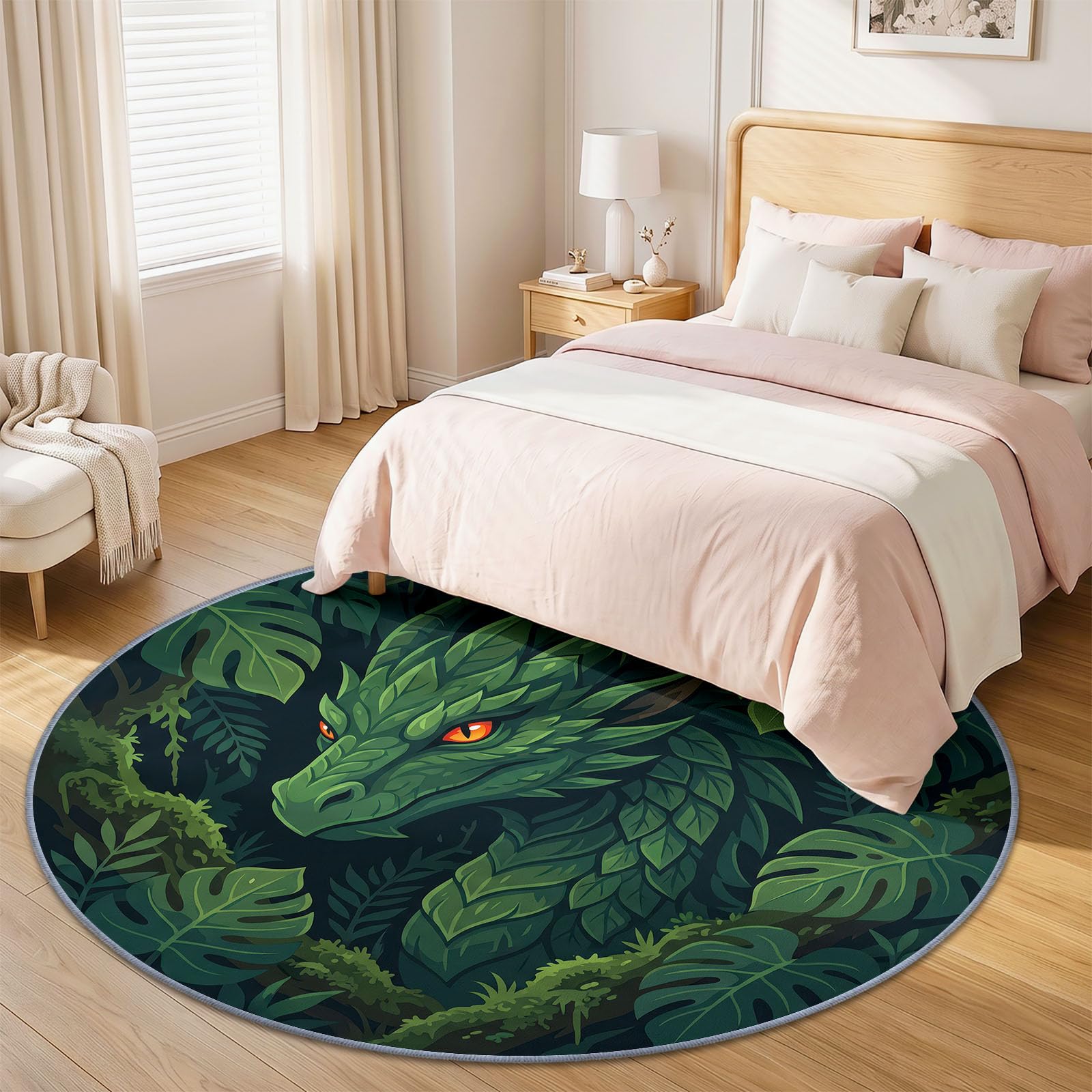 Fantasy Dragon 180 cm, zmywalne, okrągłe dywany, zielone