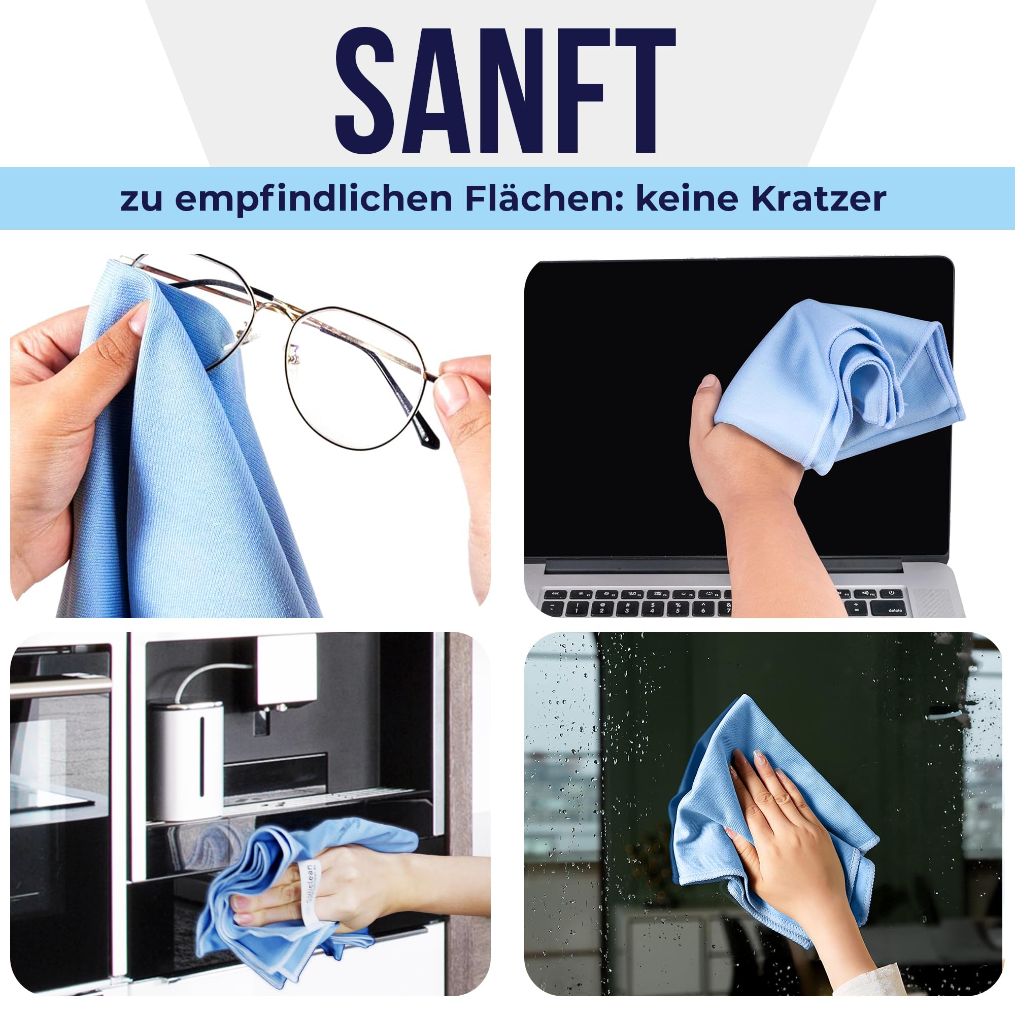 culiclean Mikrofaser Poliertuch Gläser – streifenfrei, 10x, 40x60, blau | Fensterputztücher, Fenstertuch, Poliertücher, Glastuch Fenster, Mikrofasertuch, fusselfrei, waschbar 95 °C
