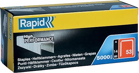 Rapid Zımba teli Tip 53, 14 mm zımba, 5.000 adet büyük paket, ahşap ve kumaşlar için ince tel kıskaçlar