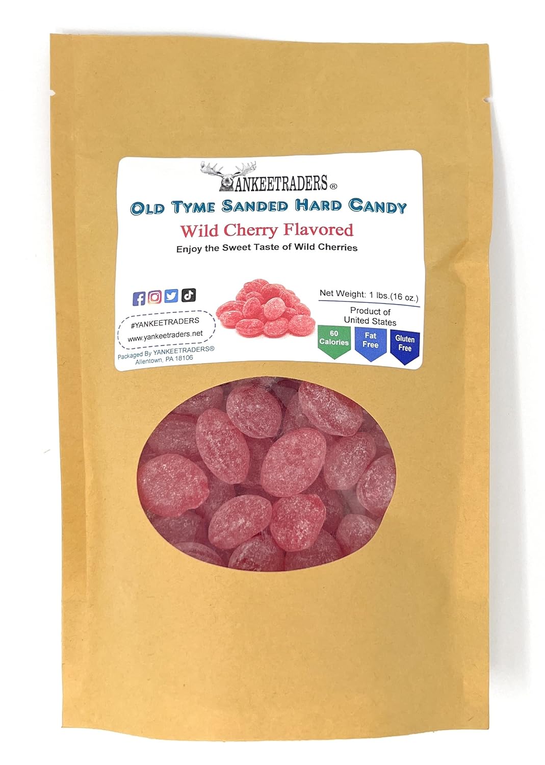Yankee Traders Old Tyme Sanded Hard Candy, Cherry, 1 Pound