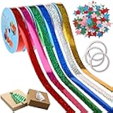 Suncalla 6 Rolls 22 Yard Christmas Ribbon for Gift Wrapping with 120 Glitter Star Sticker DIY Crafts Christmas Gift Wrap Accessories Glitter Iridescent Ribbon Kit for DIY Present Baskets Wrap Decor