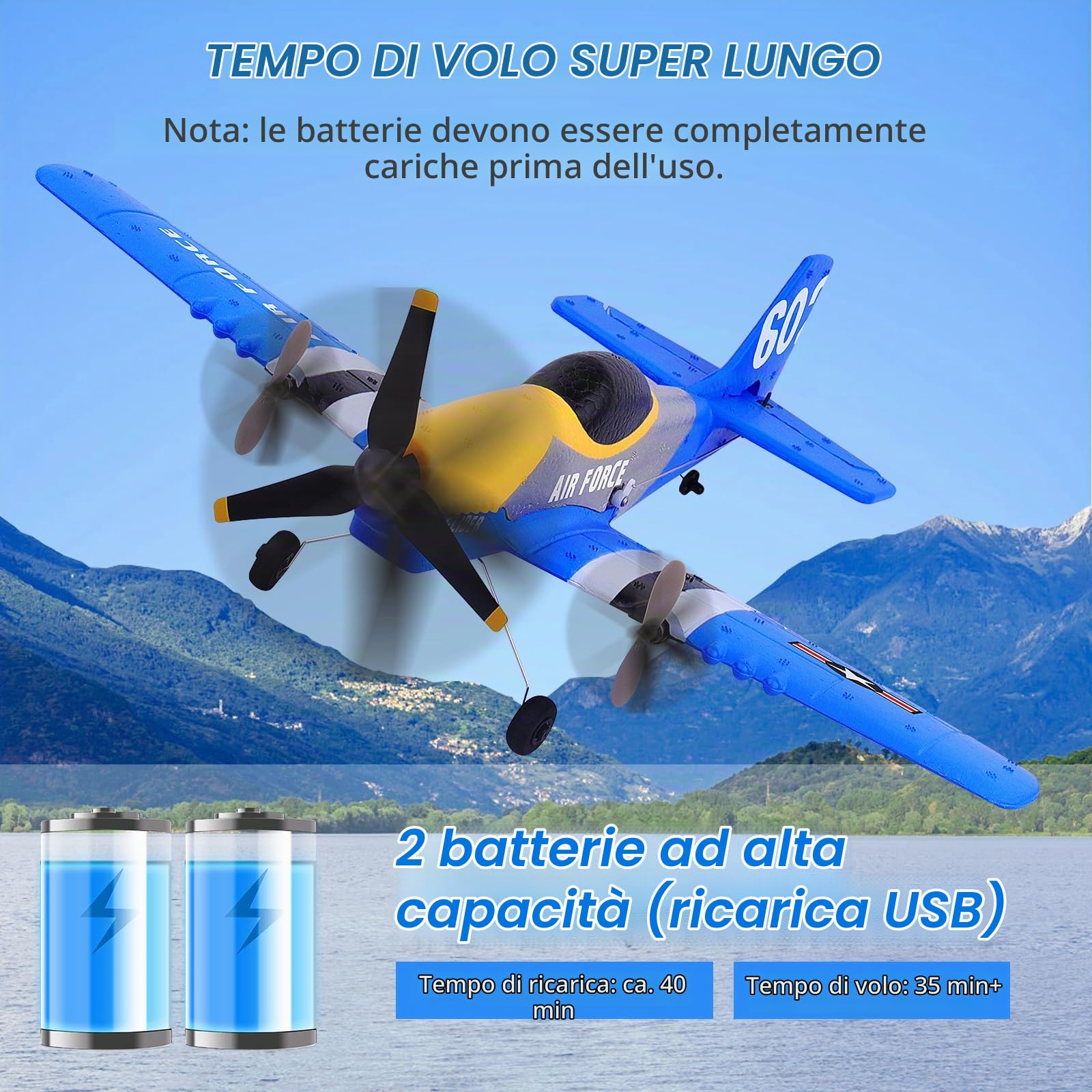 Henakmsl Aereo Telecomandato 3CH, P51D Mustang Fighter RC 2.4 Ghz Con 2 Batterie, Radiocomandato RTF per Bambini/Adulti/Principianti