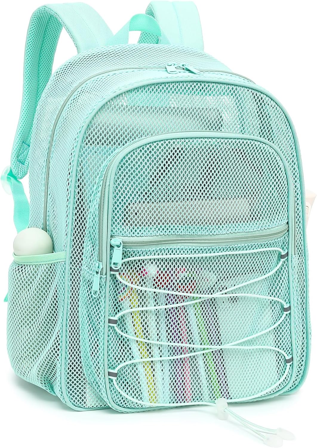 Mesh School Backpack for Girls Boys, Heavy Duty Kids Adults Mesh School Bag Bookbag for Swimming Beach Fitness Sport (Light Blue)