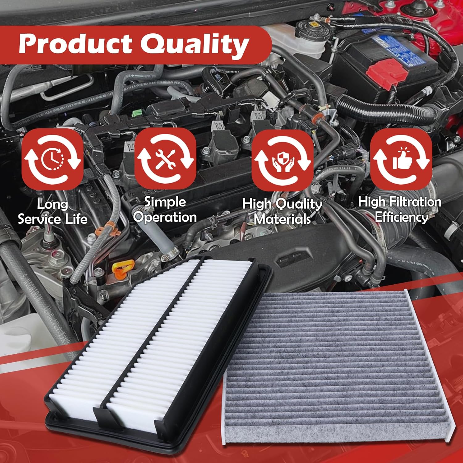 17220-RV0-A00 Engine Air Filter and 80292-SDA-A01 Cabin Air Filter kit Compatible with 2011-2017 Honda Odyssey 3.5L Replaces CA11042 A26153 CF10134 80292-SDA-407