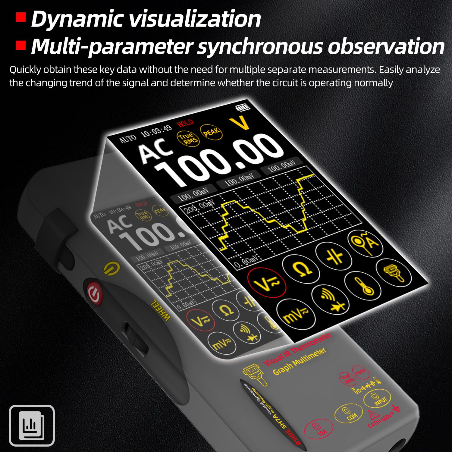BSIDE SH7A Thermal Imaging Camera Multimeter with Macro Lens 320×320 Resolution, 20000 Words Multimeter Function 3.98'' Touchscreen Infrared Thermal Camera 15 Thermal Palettes Auto-Ranging Tester
