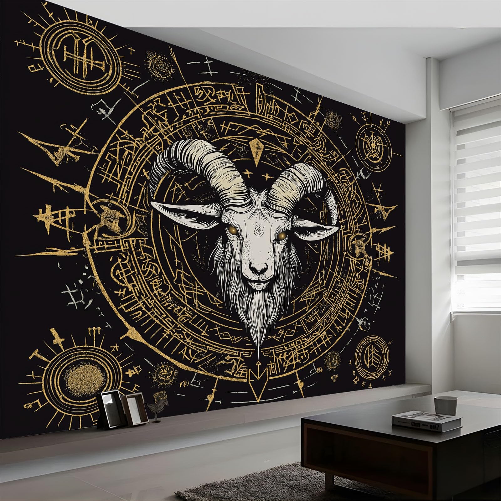 Generico Fototapeta 350 x 256 cm Retro Zła Koza Tapeta z włókniny Krajobraz | Fototapeta TTNT Salon, czarna