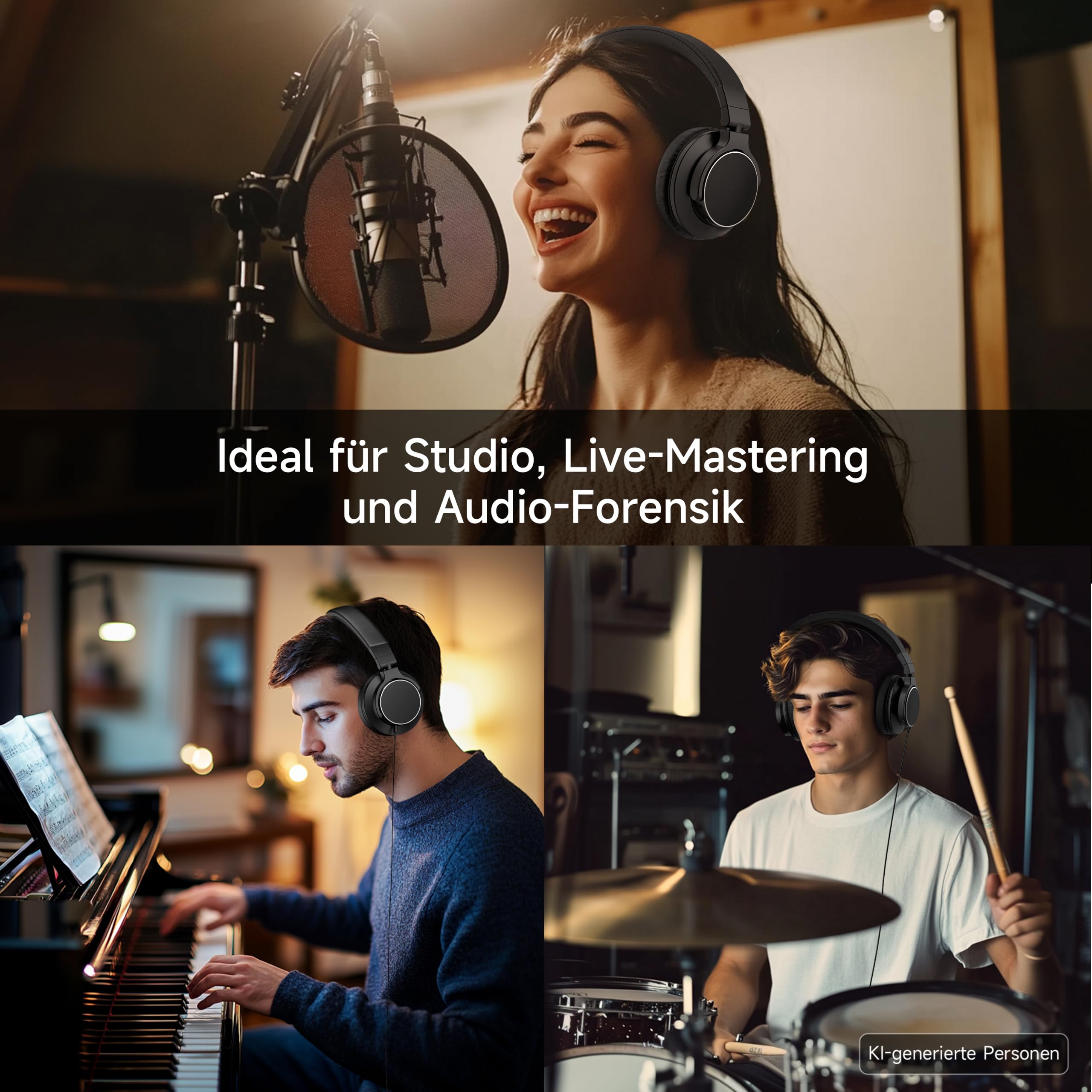 syndesmos Professionelle Studio Kopfhörer, Over Ear Kopfhörer mit Kabel, 6.35 & 3.5mm Klinke, 50mm Treiber, DJ & Monitoring Kopfhörer, DJ Headphones für Studio, Podcast, Handy, PC, E-Drum Gitarre
