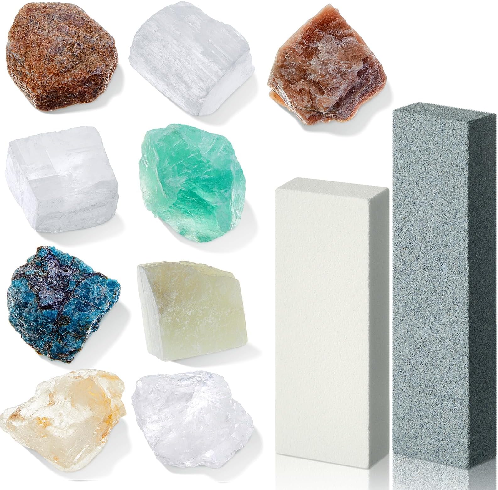 Landical Moh's Hardness Test Kit 11 Piece Mineral Hardness Kit Include 9 Rock Mineral Specimens and 2 Unglazed Porcelain Streak Plates for Exploring Identifying Studying Geology and Earth Science