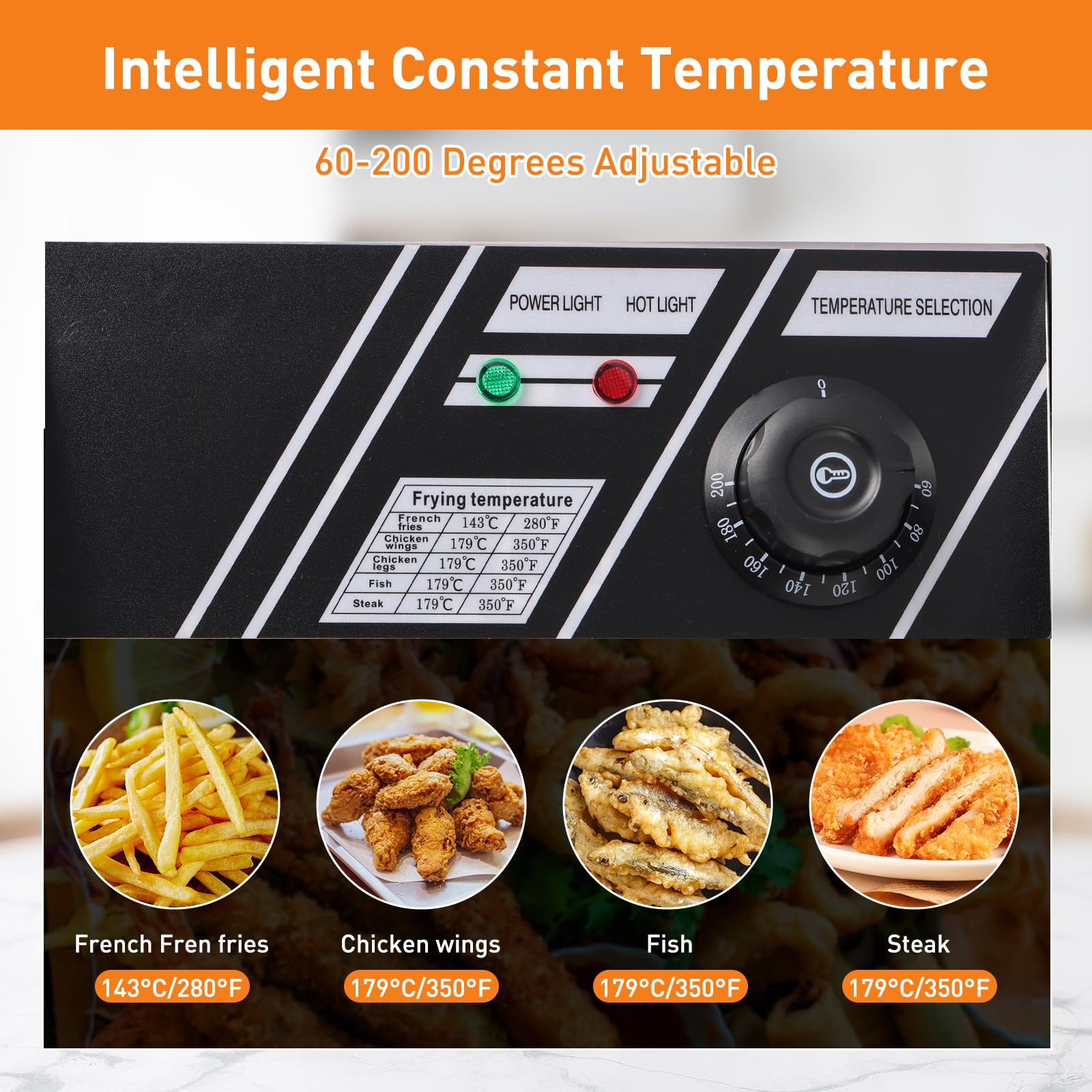 Freidora eléctrica – Freidora eléctrica de gran capacidad de 6 litros con cesta desmontable, control de temperatura ajustable, freidora comercial de acero inoxidable de 1600 W para restaurante y hogar 5